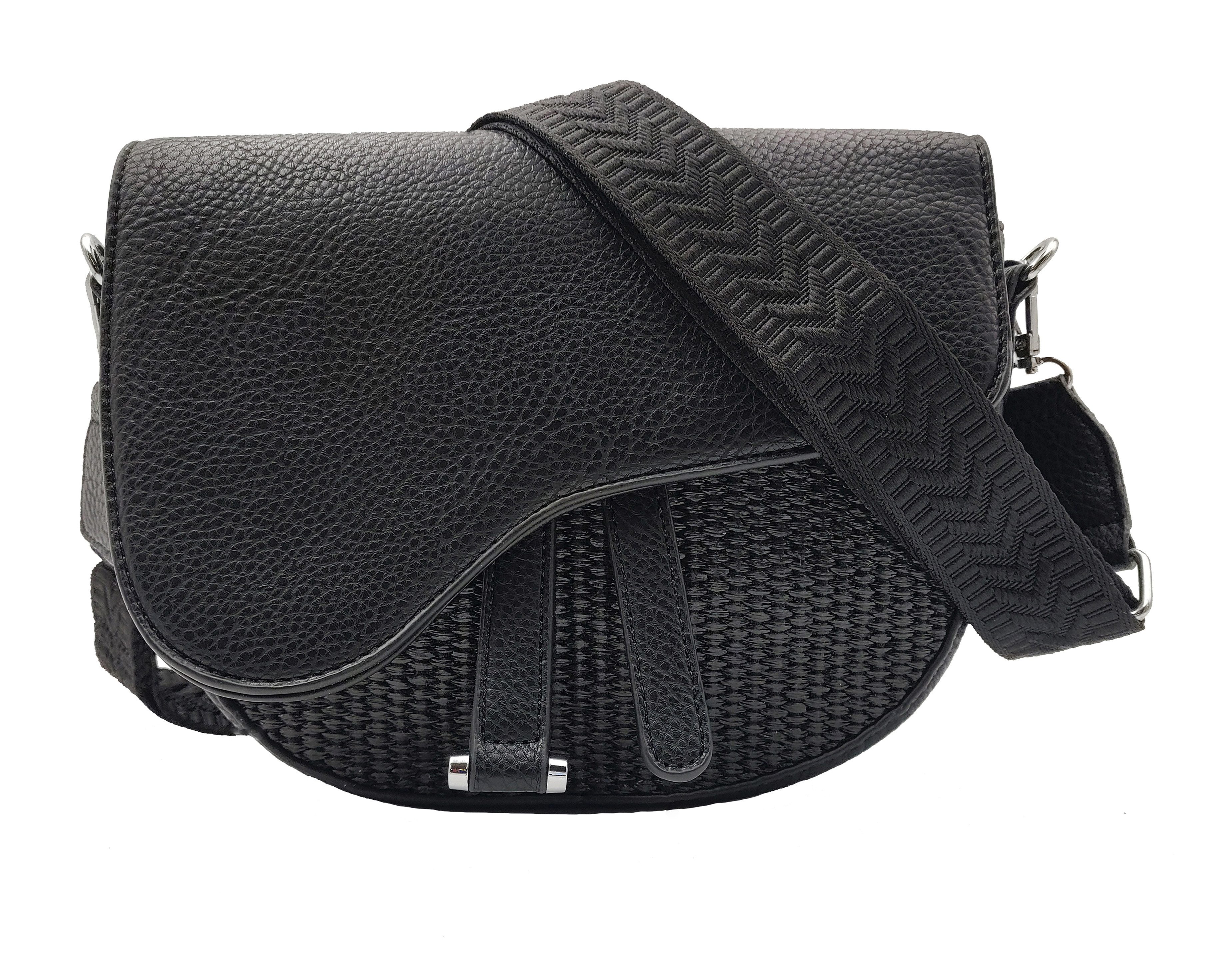 Cassandra Accessoires Umhängetasche Handtasche, Saddlebag "Marit", Kunstleder kombiniert mit Bast-Optik