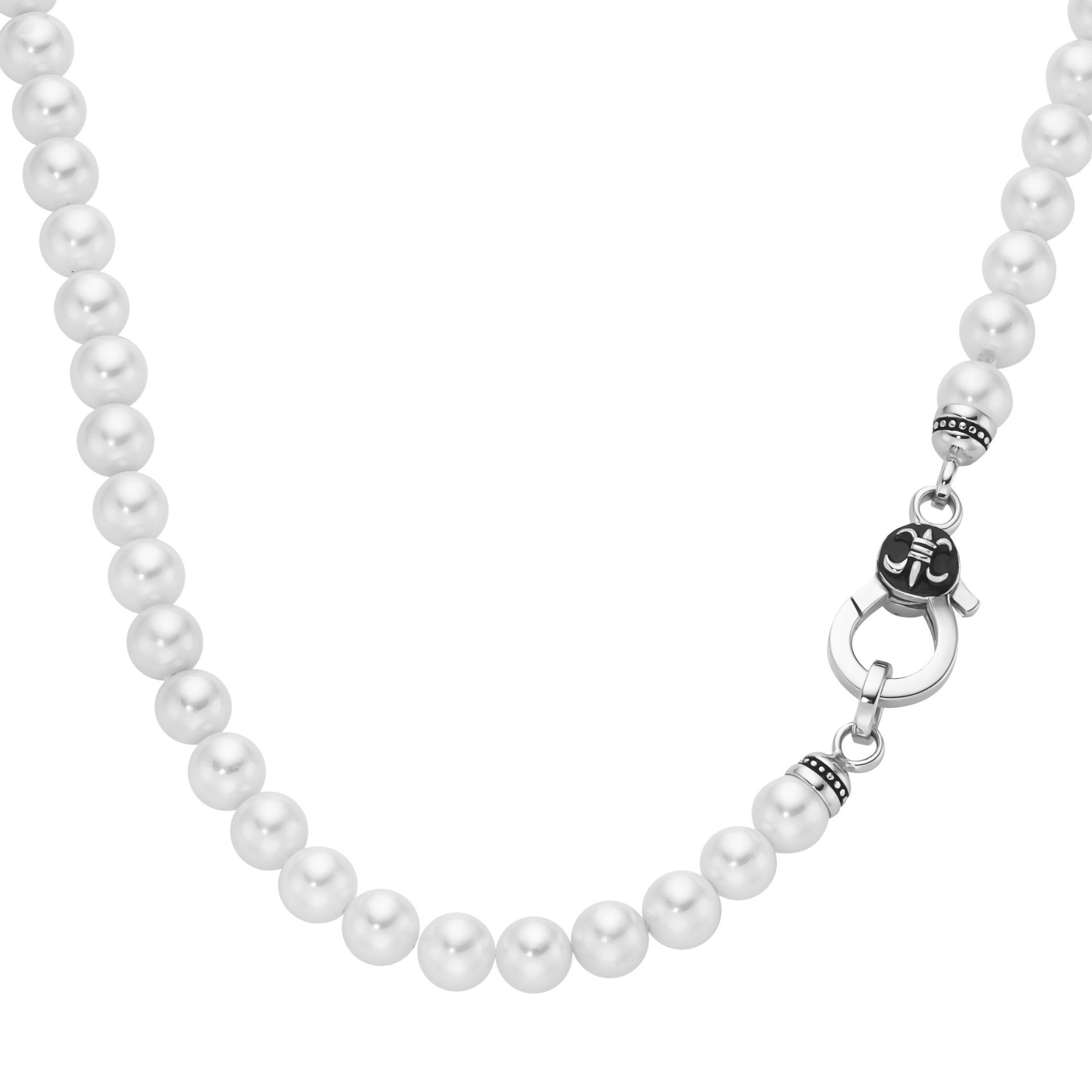 Perlenkette mit weißen Muschelkern-Perlen, Silber 925