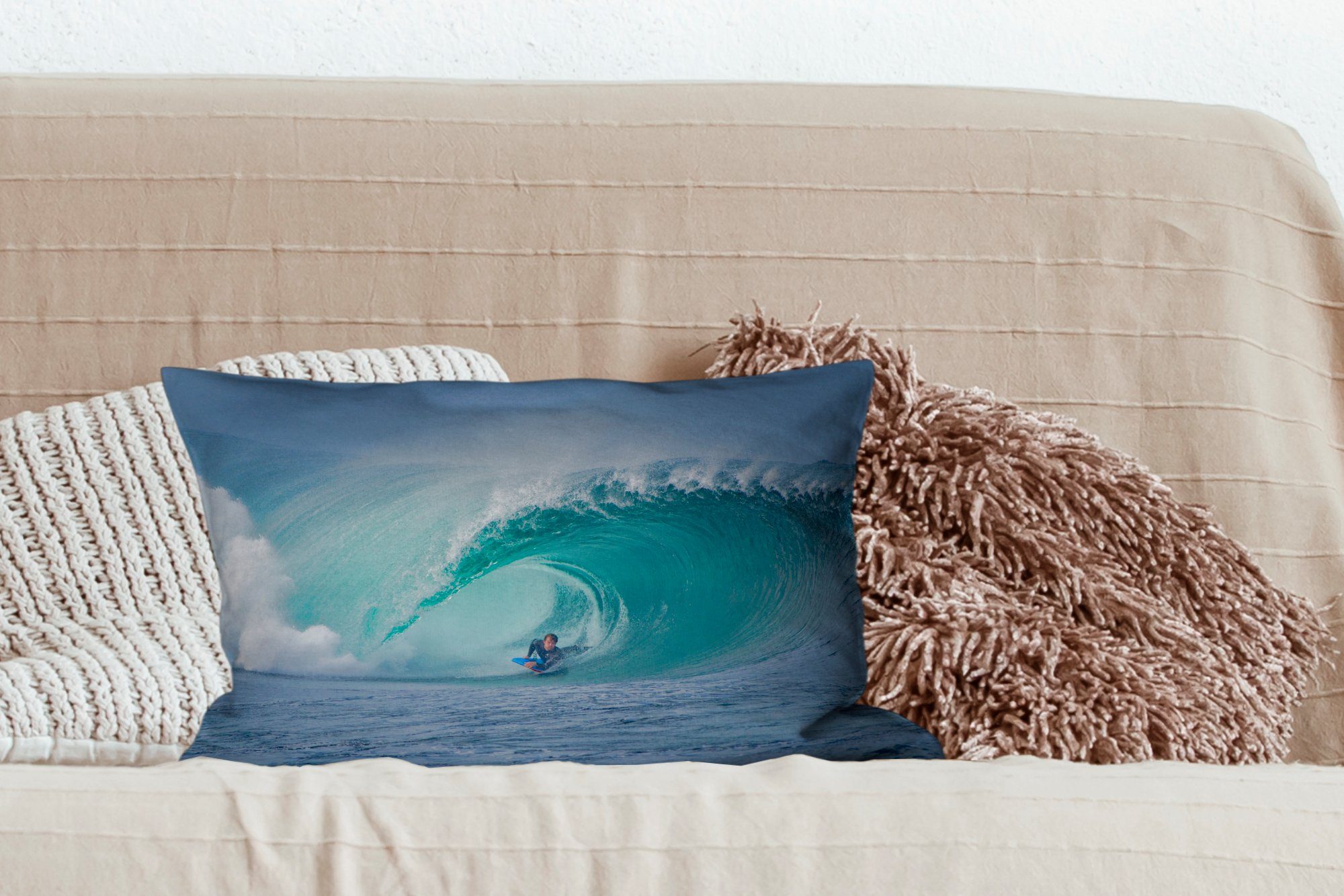 Dekokissen Dekokissen Wohzimmer Surfer Füllung, mit MuchoWow Welle, in Zierkissen, Dekoration, großer Schlafzimmer