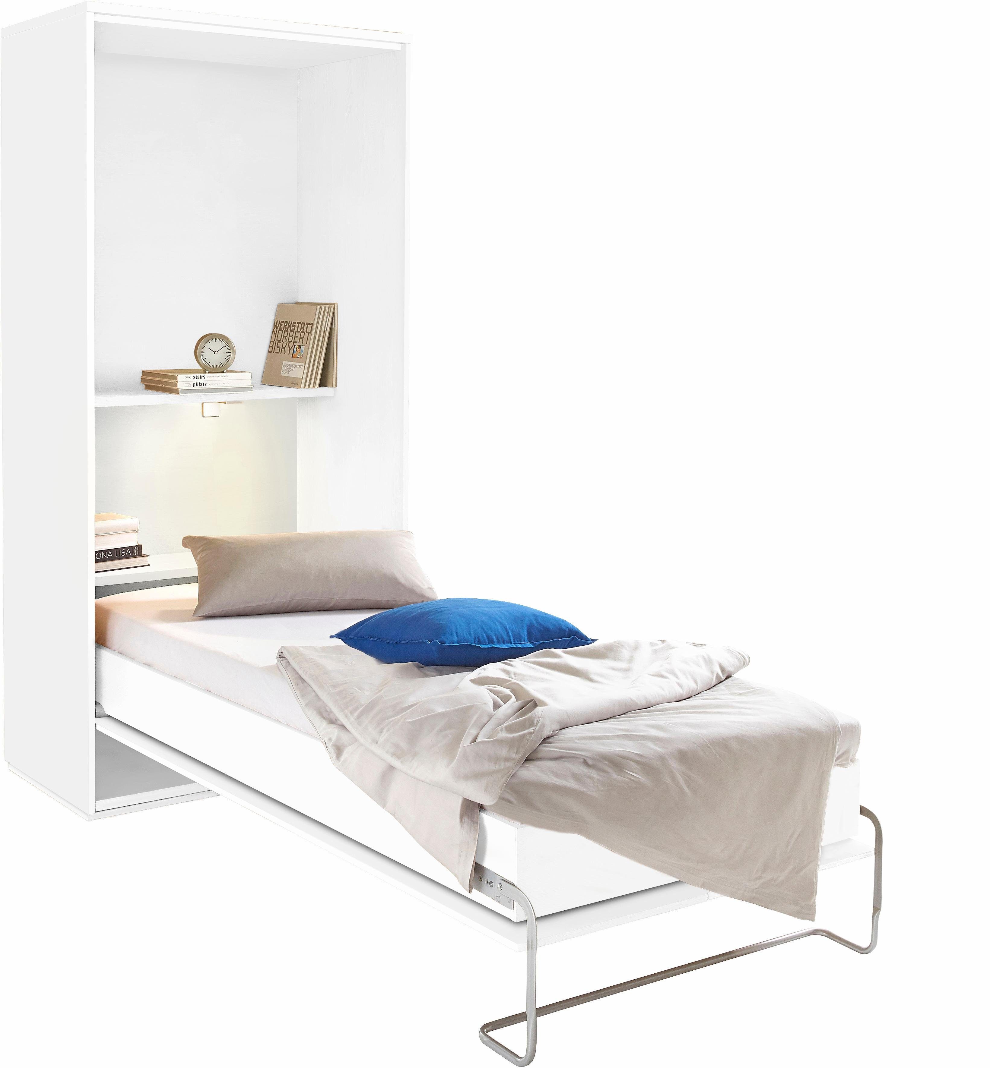 priess Schrankbett Ancona Schrankklappbett Jugendbett Klappbett Wandbett mit Lattenrost, Regal und LED-Beleuchtung, in 3 Breiten – Bild 2 von 5