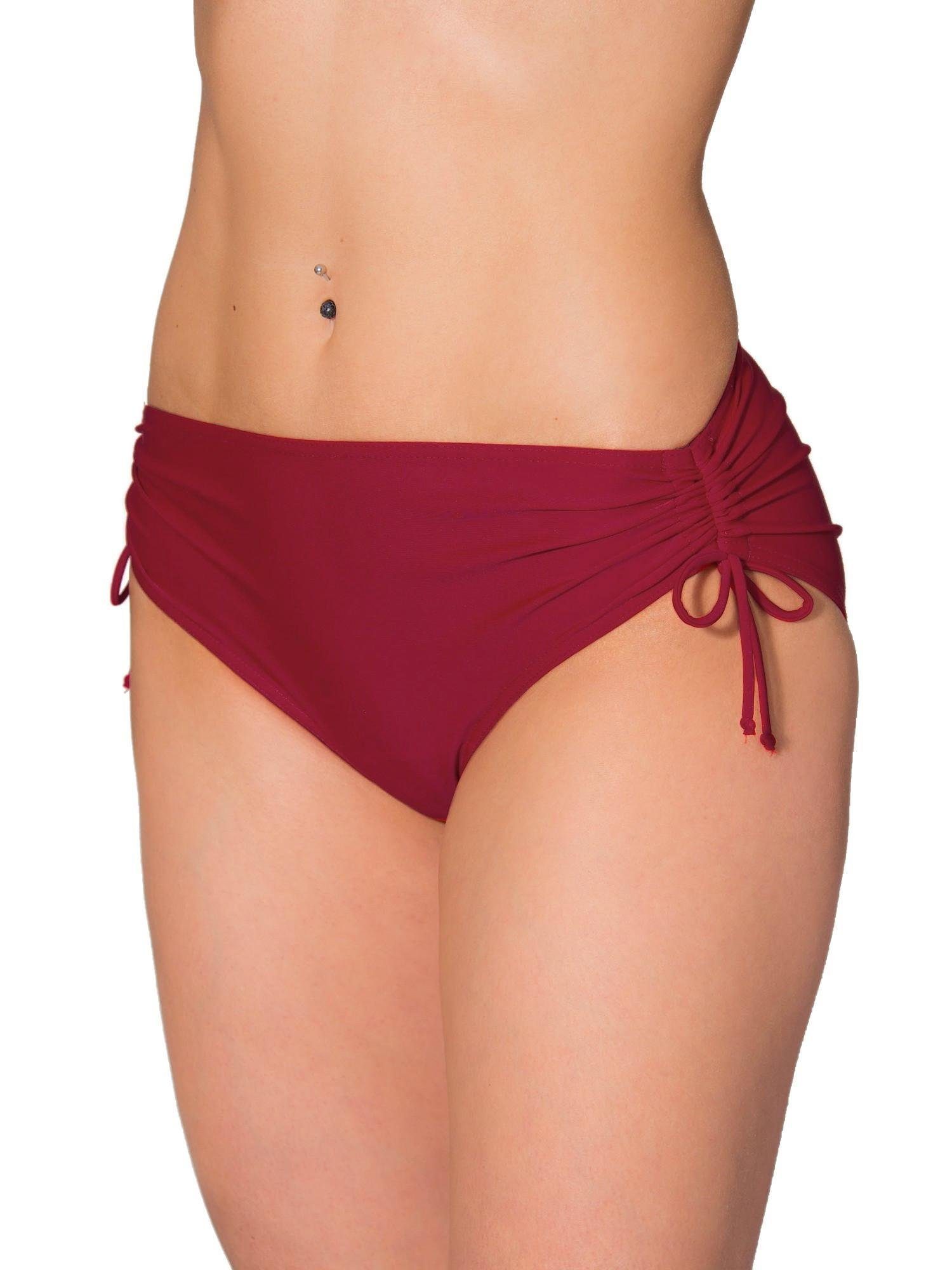 Aquarti Bikini-Hose Aquarti Damen Bikinihose mit Raffung und Schnüren Dunkelrot