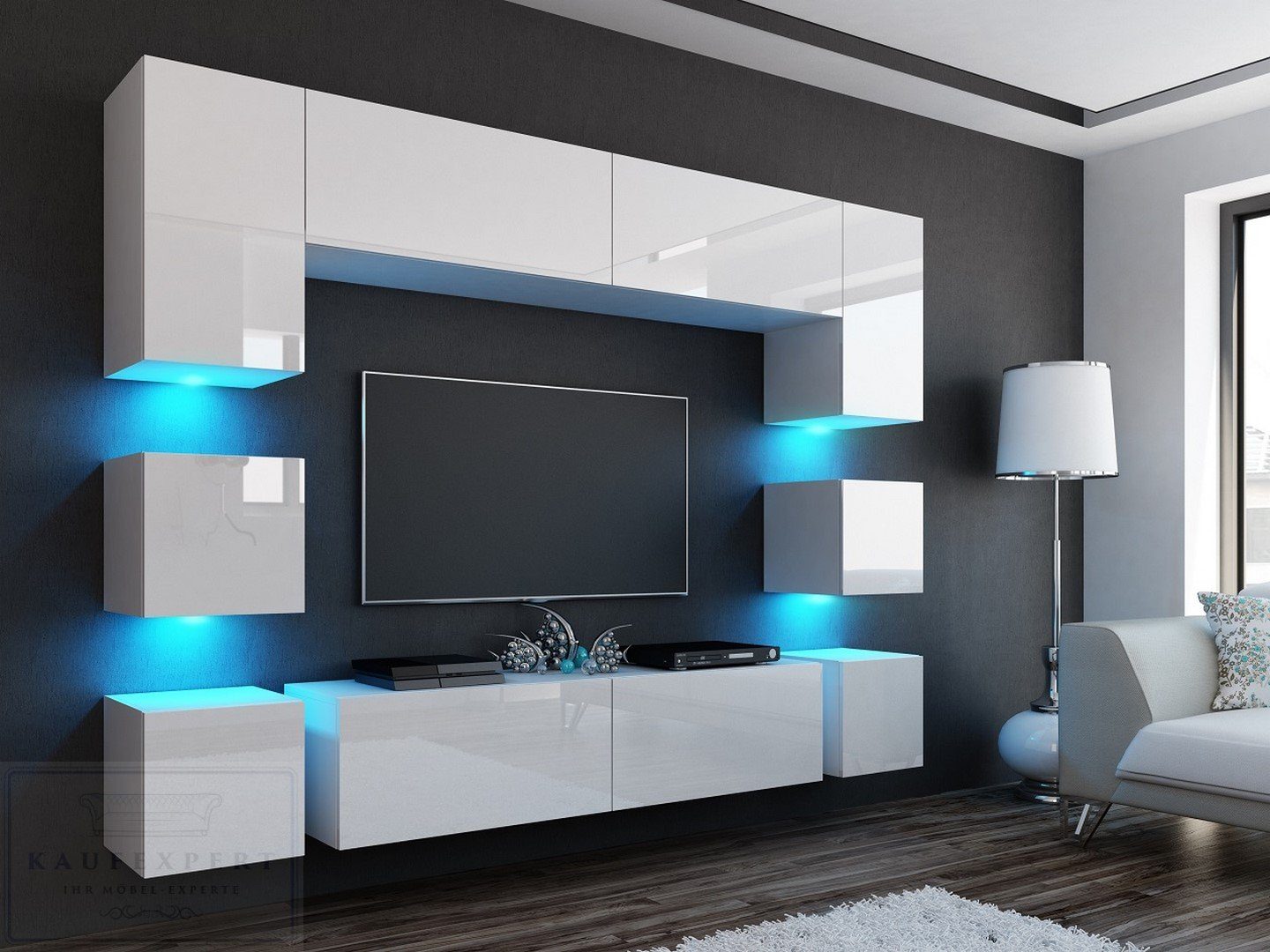 kaufexpert Wohnwand »Wohnwand Quadro 228 cm Hochglanz LED Beleuchtung  Modern Design Mediawand Hängewand Hängeschrank TV Wand«