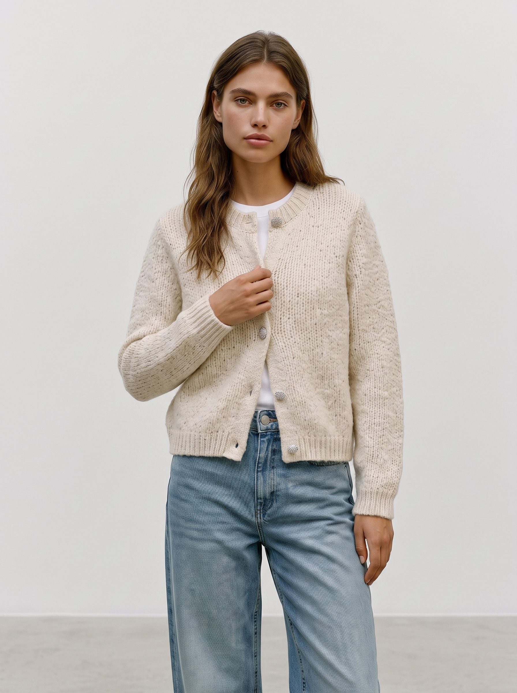 Vero Moda Strickjacke VMMAYBE JEWEL LS O-NECK CARDIGAN NOOS Kunstfaser, loose fit