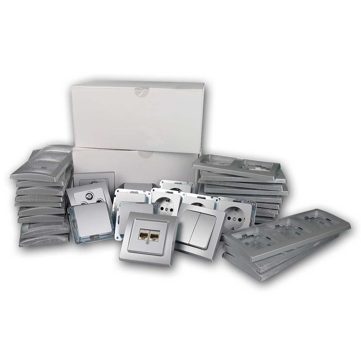 ChiliTec DELPHI Set "Einfamilienhaus", 94-teilig, silber Unterputzschalter