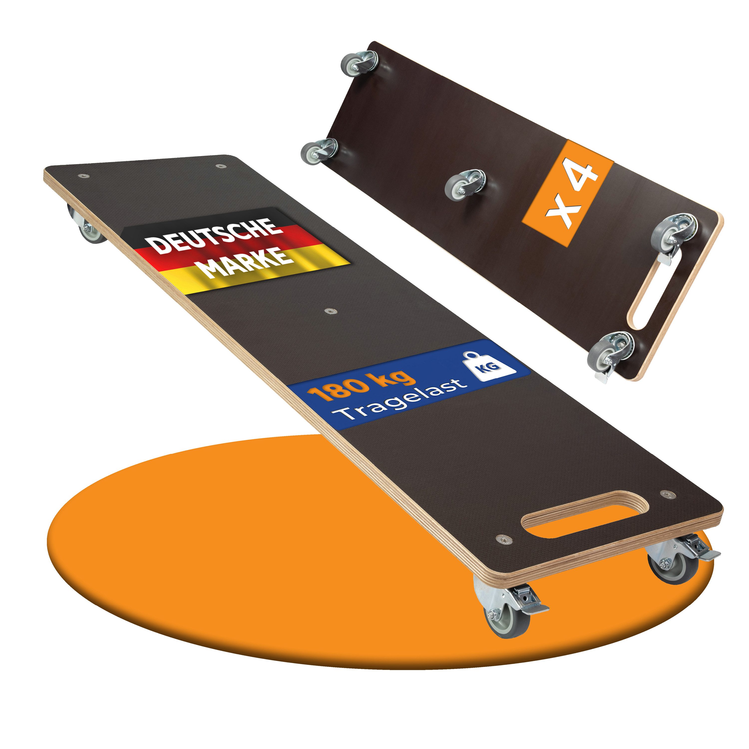 Rollbrett24 Transportroller Lastenmeter 100x30cm - 180kg Traglast, Möbel & Umzug, (4-St., 1 Meter langes Rollbrett für sperrige Gegenstände), praktische Transporthilfe für sperrige Gegenstände