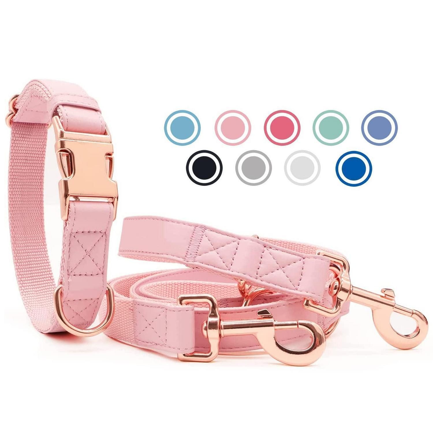 LuxusKollektion Hundeleine Hundehalsband & Leine Set RoseGold S, Leder (1-tlg)
