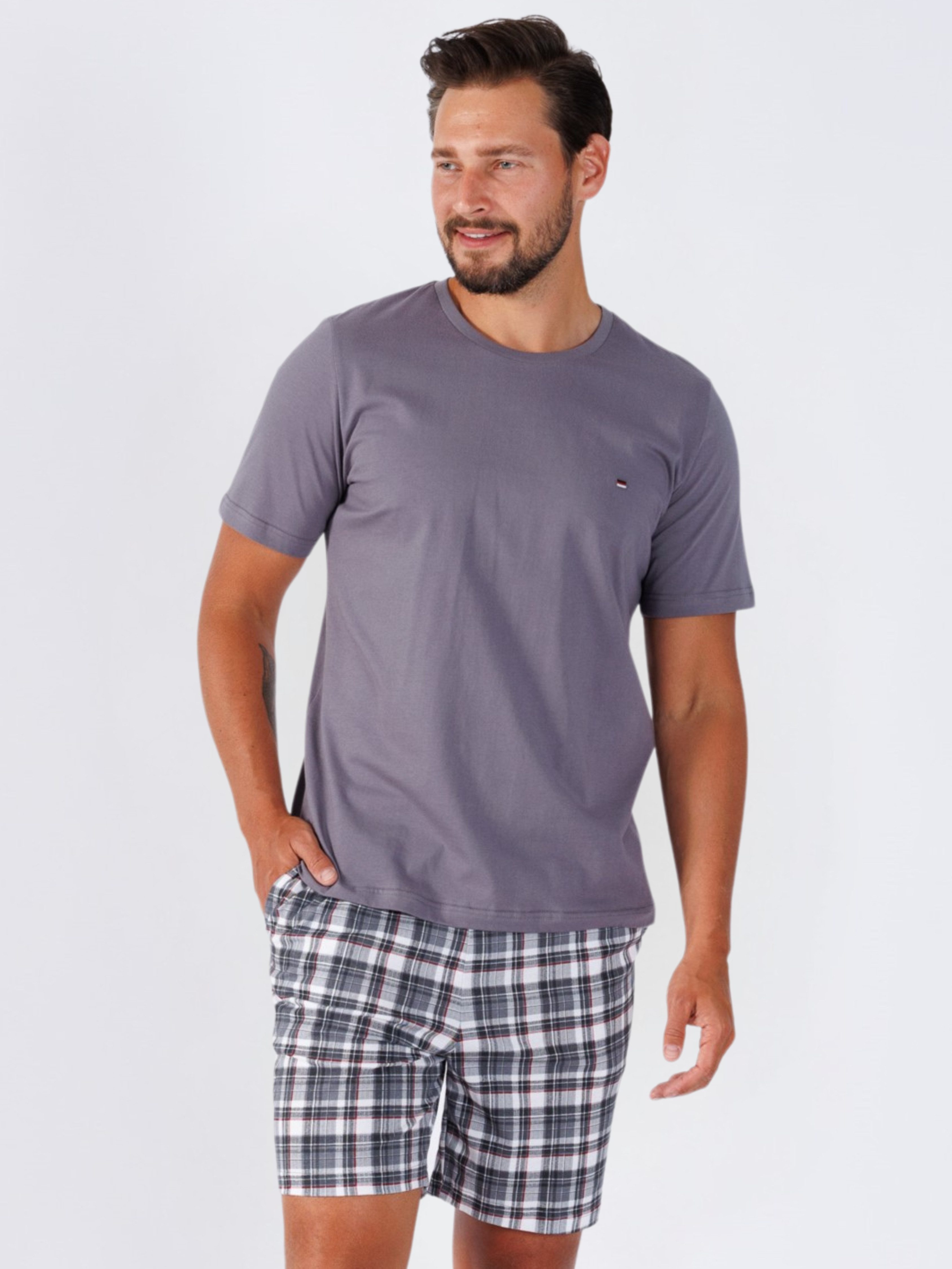 HOTBERG Pyjama Schlafanzug kurz mit karierter günstig online kaufen