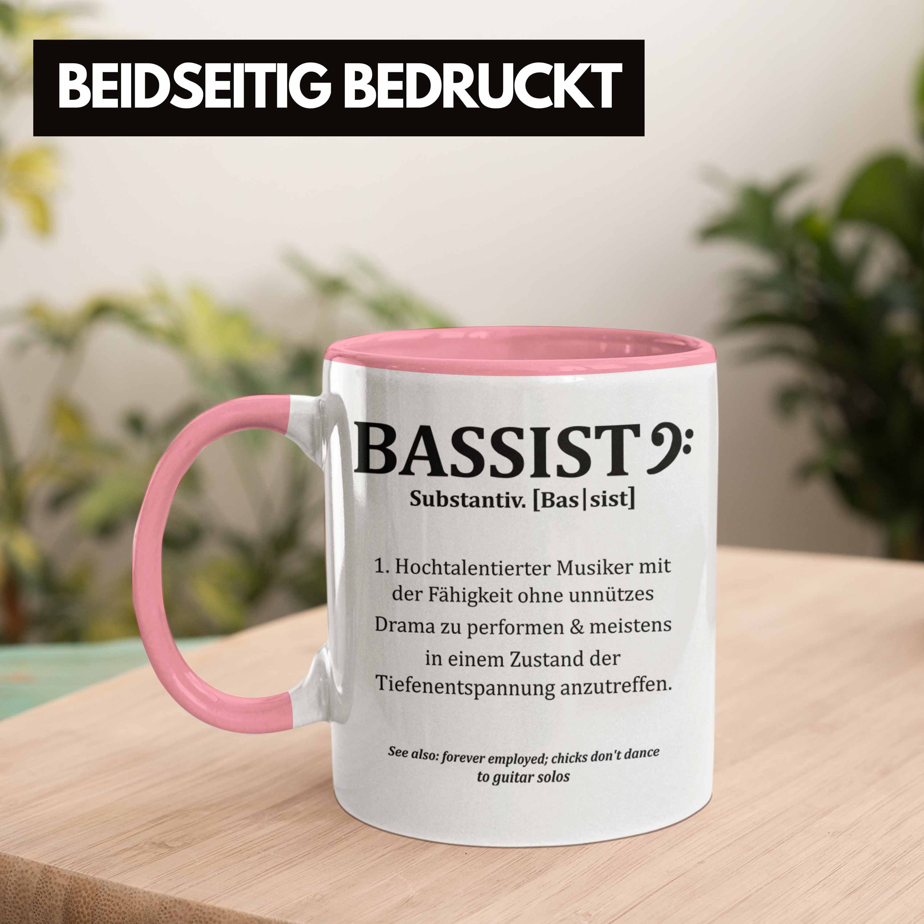Tasse Trendation Bassist Kaffee-Becher Tasse Rosa Geschenk Bassist Bass-Spieler Geschenkidee