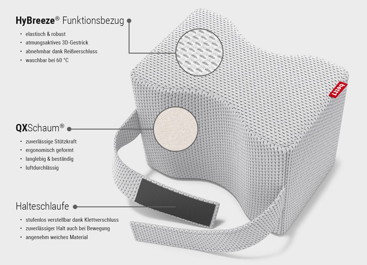 bett1.de Kniekissen BODYGUARD Knie-Stützkissen, stützt in Seitenlage, mit Haltegurt, waschbar bei 60 °C