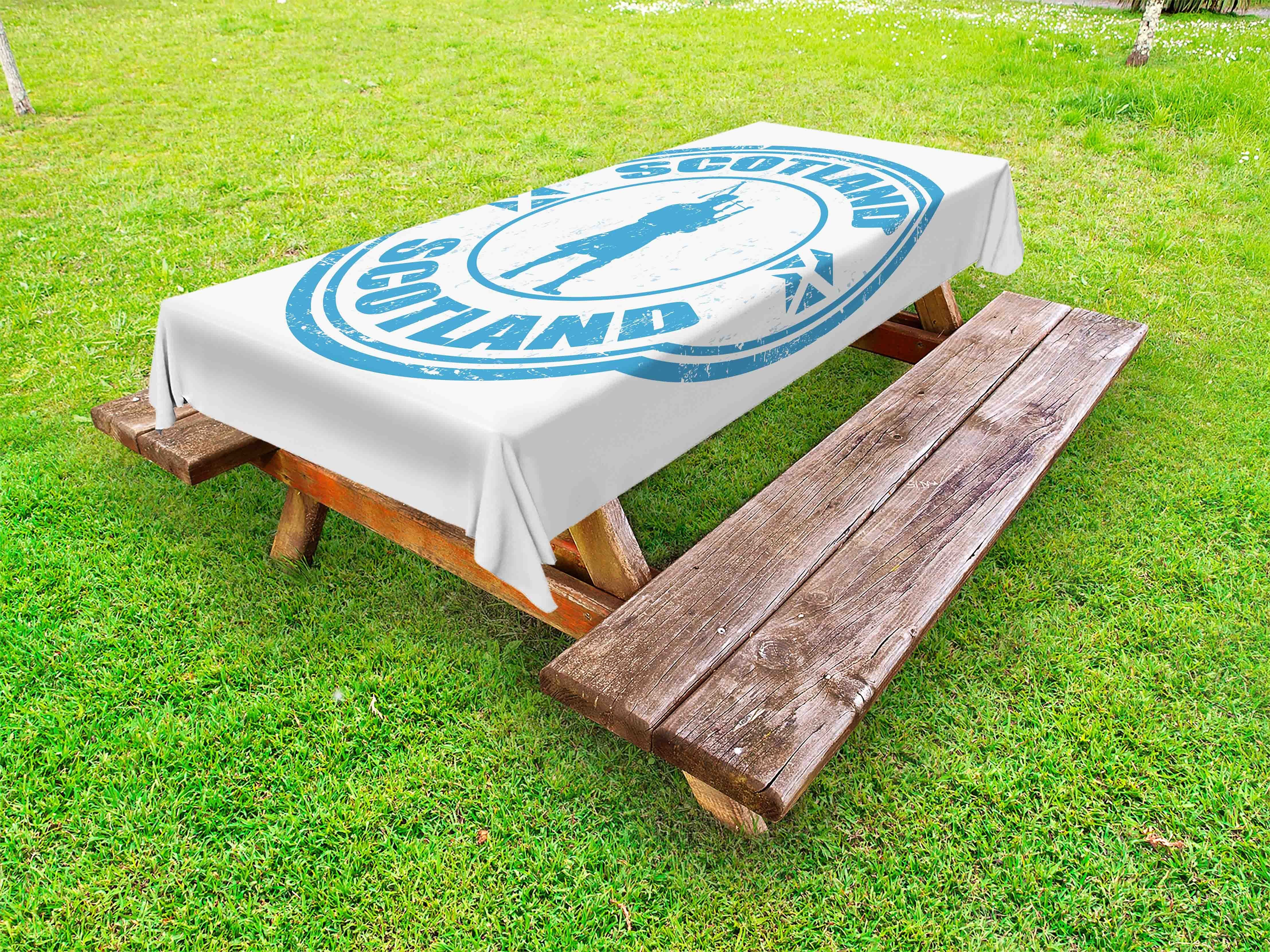 Abakuhaus Tischdecke dekorative waschbare Picknick-Tischdecke, Schottland Man spielt Dudelsack Text