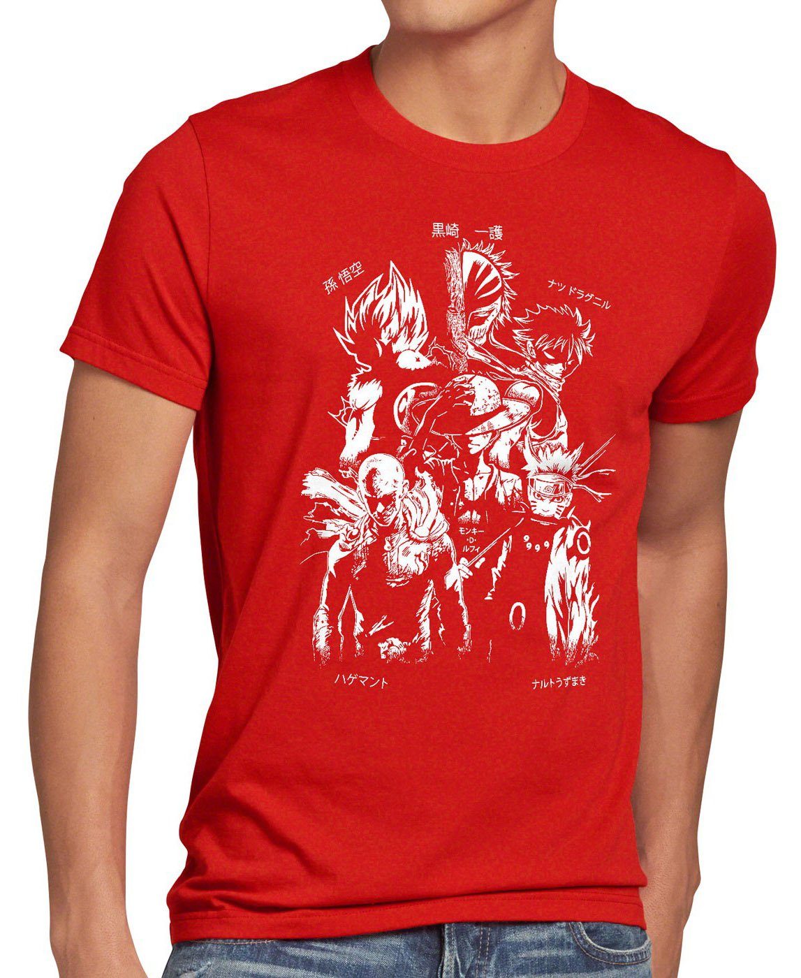 style3 Print-Shirt Herren T-Shirt Anime Heroes goku luffy saitama piece son punch dragon fairy ball rot