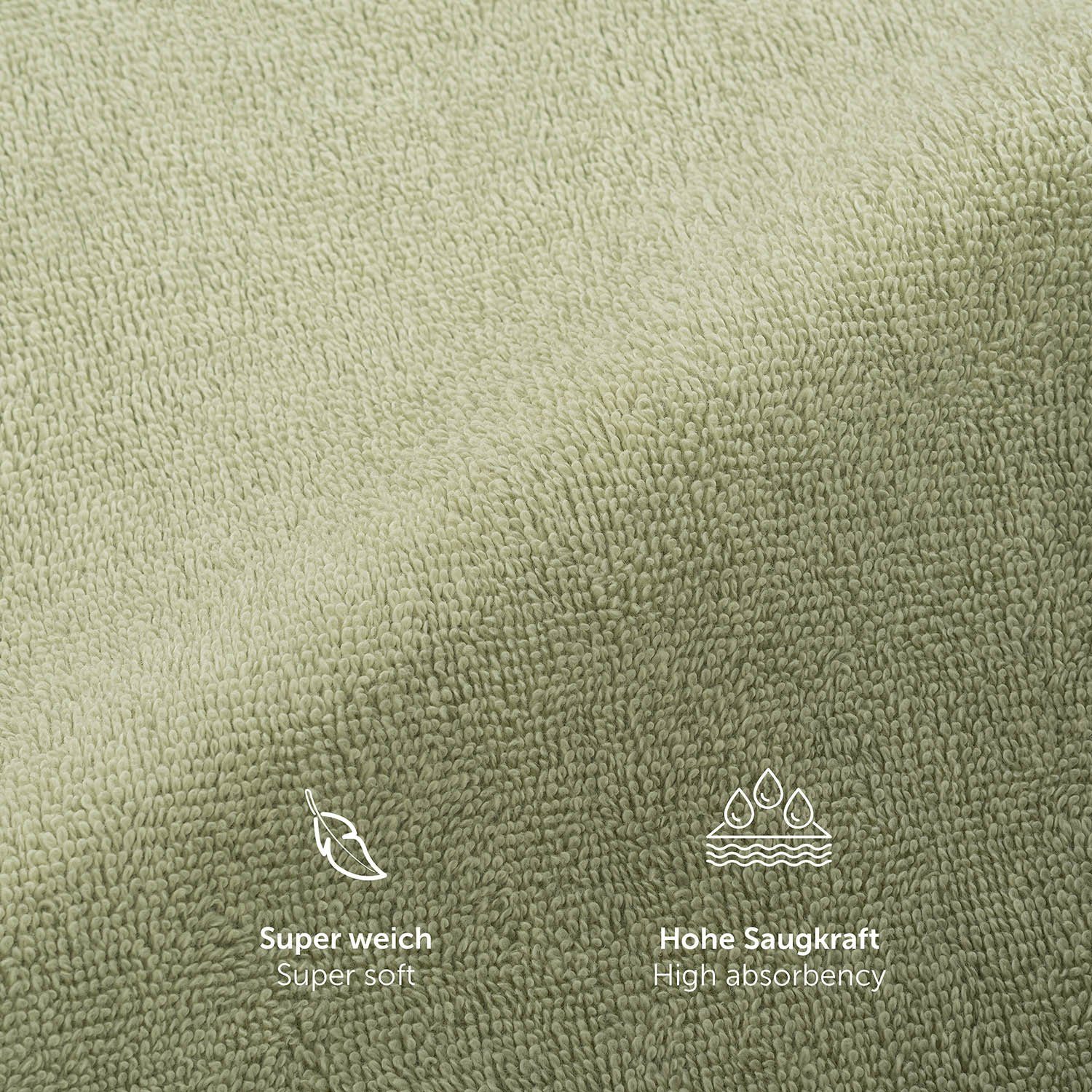 und - Set Set Handtücher Frottier Baumwolle 2er Grün 50x100cm saugstark, Aufhängschlaufen, Pastel Handtücher mit (2-St), Premium Handtücher 100% Frottee weich Blumtal