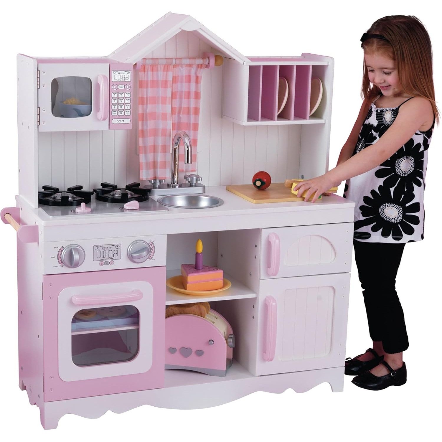 KidKraft® Spielküche KidKraft 53222 Modern Country Kinderküche Holz Spielküche Rosa Weiß Holz, aus Holz
