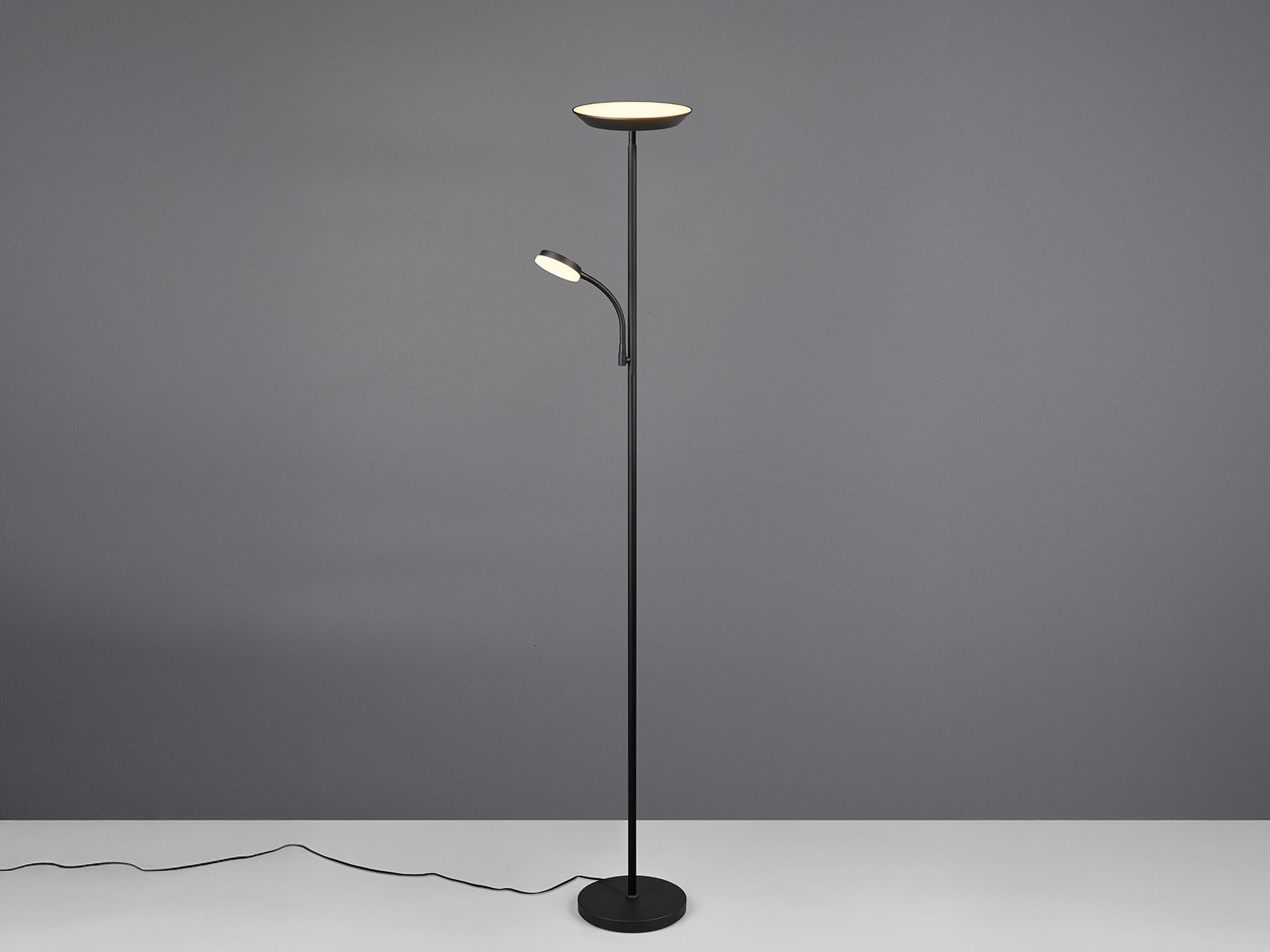 Reality Leuchten LED Stehlampe, Dimmfunktion, LED fest integriert, Dimmbar über Touch Schalter, Warmweiß, Neutralweiß, Tageslichtweiß, groß, Decken-Fluter mit Leselampe und Metall-Fuß zum Dimmen Höhe 178cm