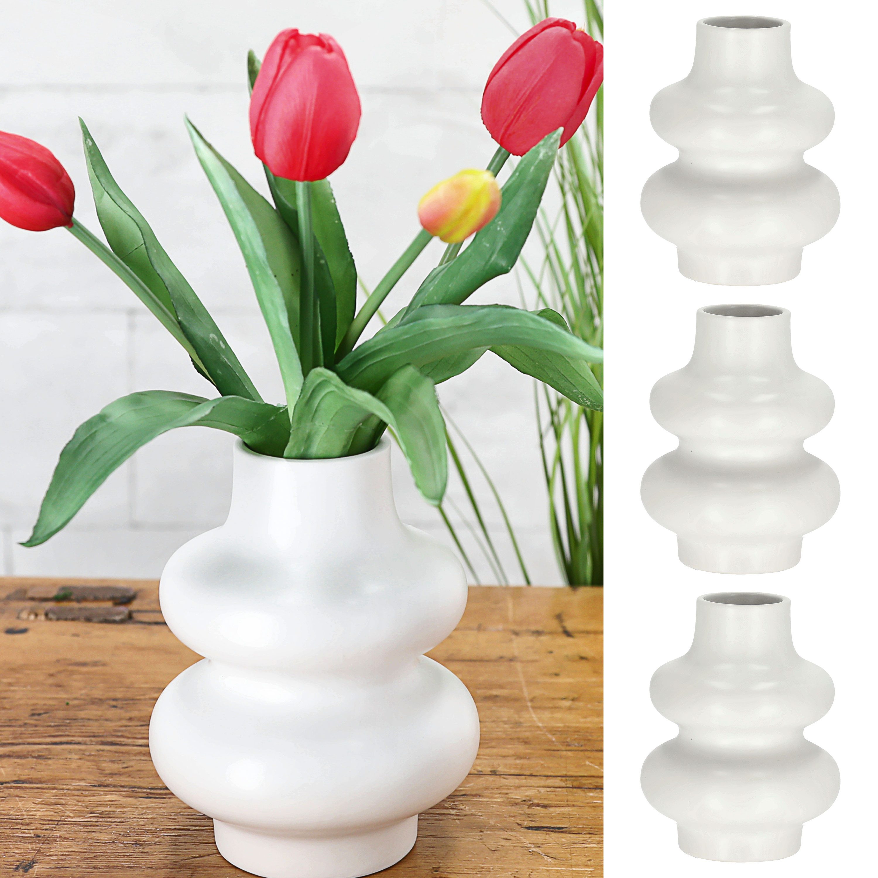CEPEWA Dekovase Vase Spirale 3er Set 11,5x15cm weiß Dolomit Dekovase Blumenvase