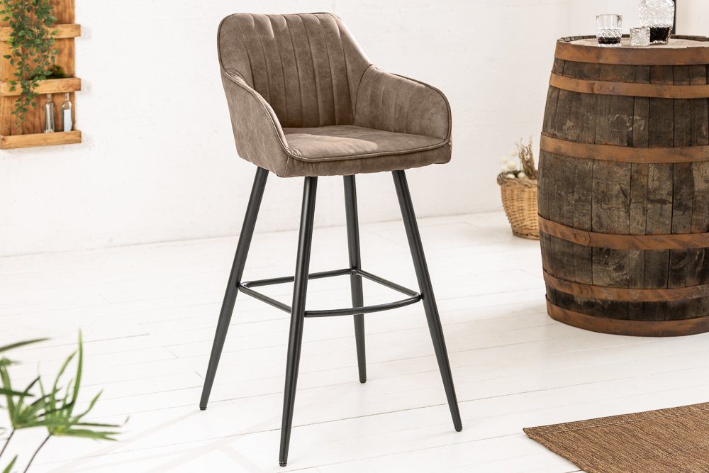 riess-ambiente Barhocker TURIN vintage taupe/schwarz – Microfaser, mit Armlehne, Ziersteppung, komfortable Polsterung mit Fußablage – ideal für Bar oder Küchentheke