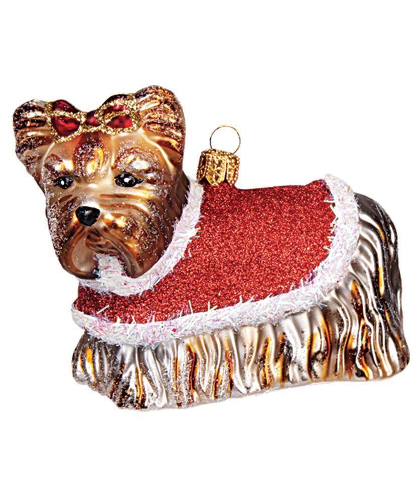 IMPULS Christbaumschmuck, Christbaumschmuck Glas Hund Yorkshire Terrier 10cm braun / rot
