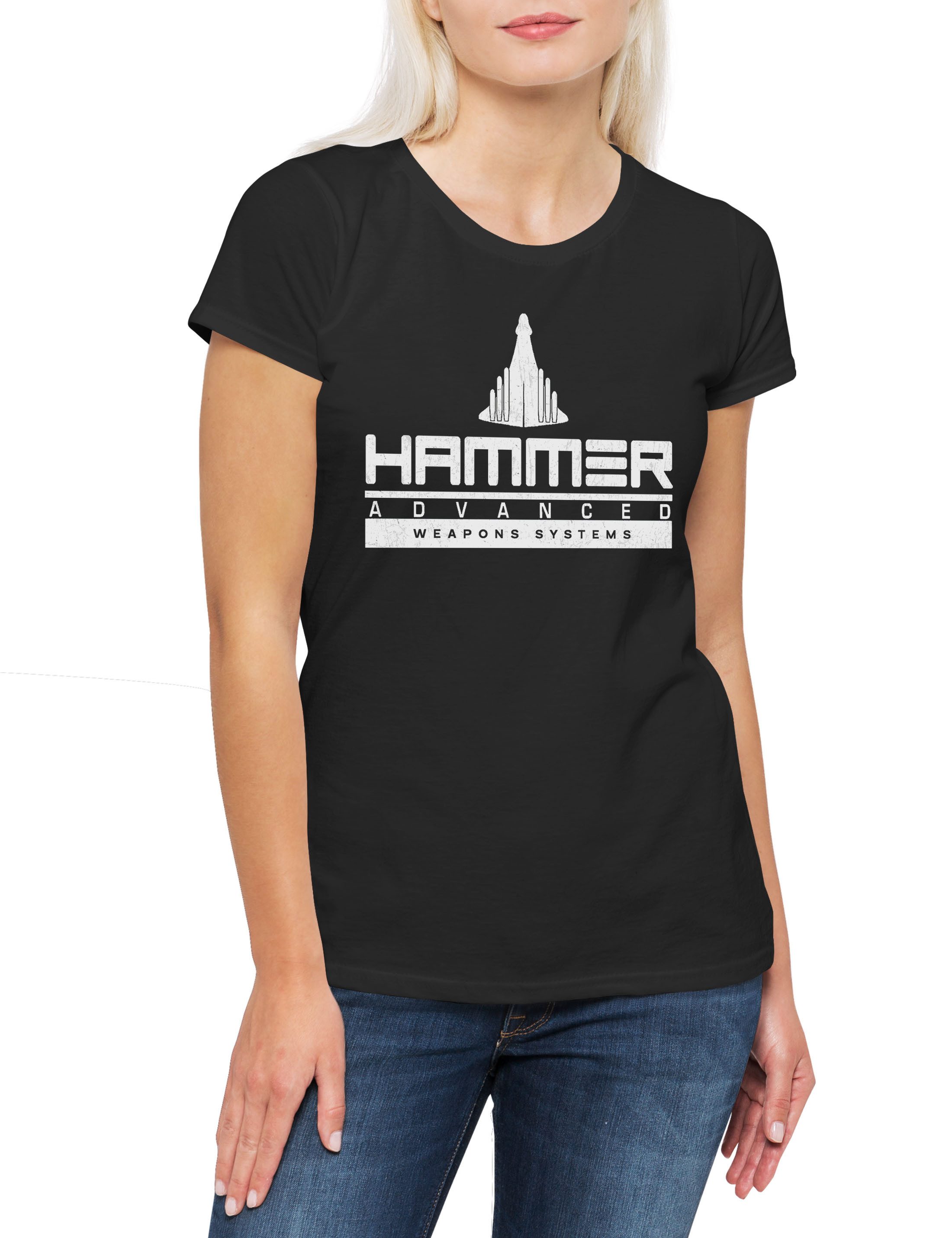Print-Shirt Hammer Advanced Weapons Systems Damen T-Shirt Iron Logo Arc Man Stark