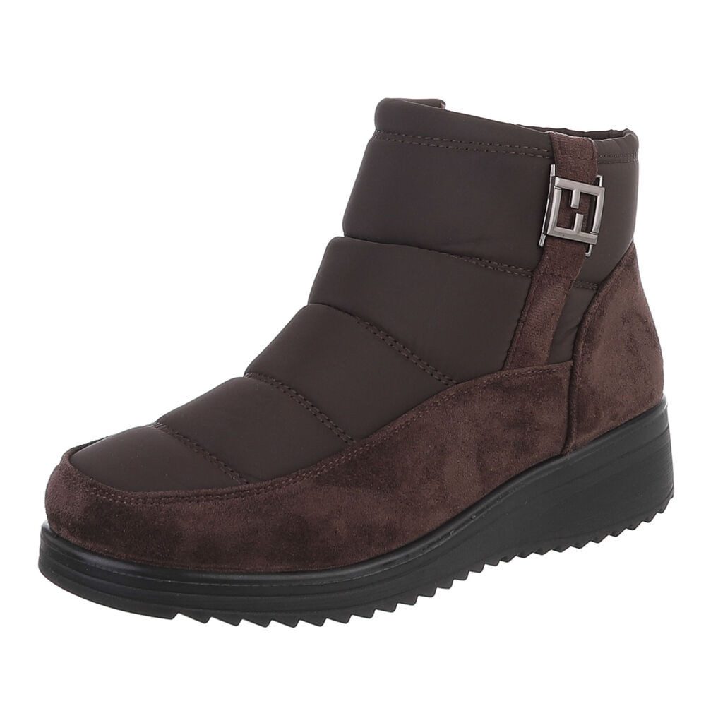Ital-Design Damen Winterstiefel mit Reißverschluss und Profilsohle Snowboots (92732063) Keilabsatz/Wedge Stiefeletten in Dunkelbraun