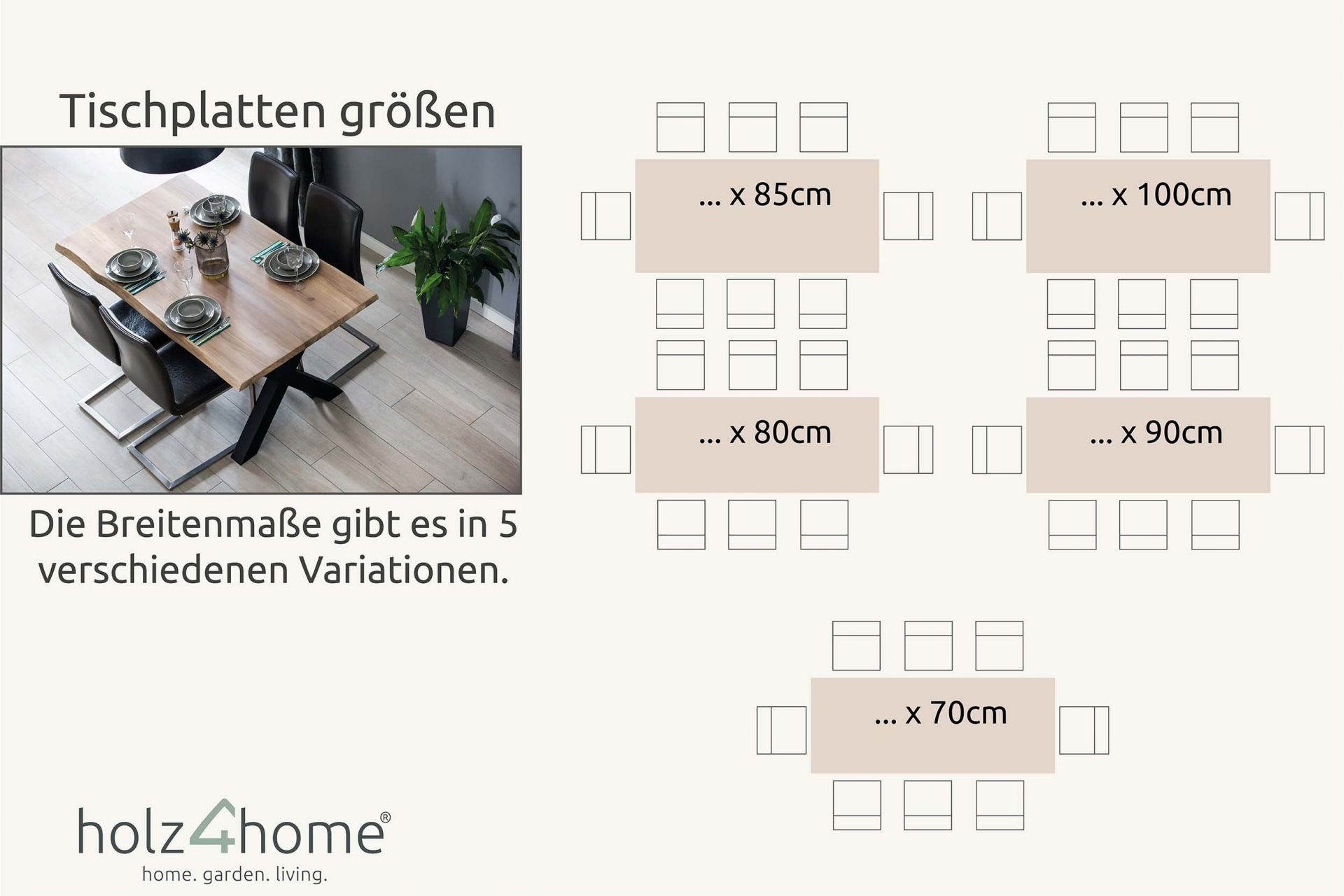 180x85 cm Tischplatte holz4home® aus holz4home mit Baumkante Eiche von Esstischplatte massiver