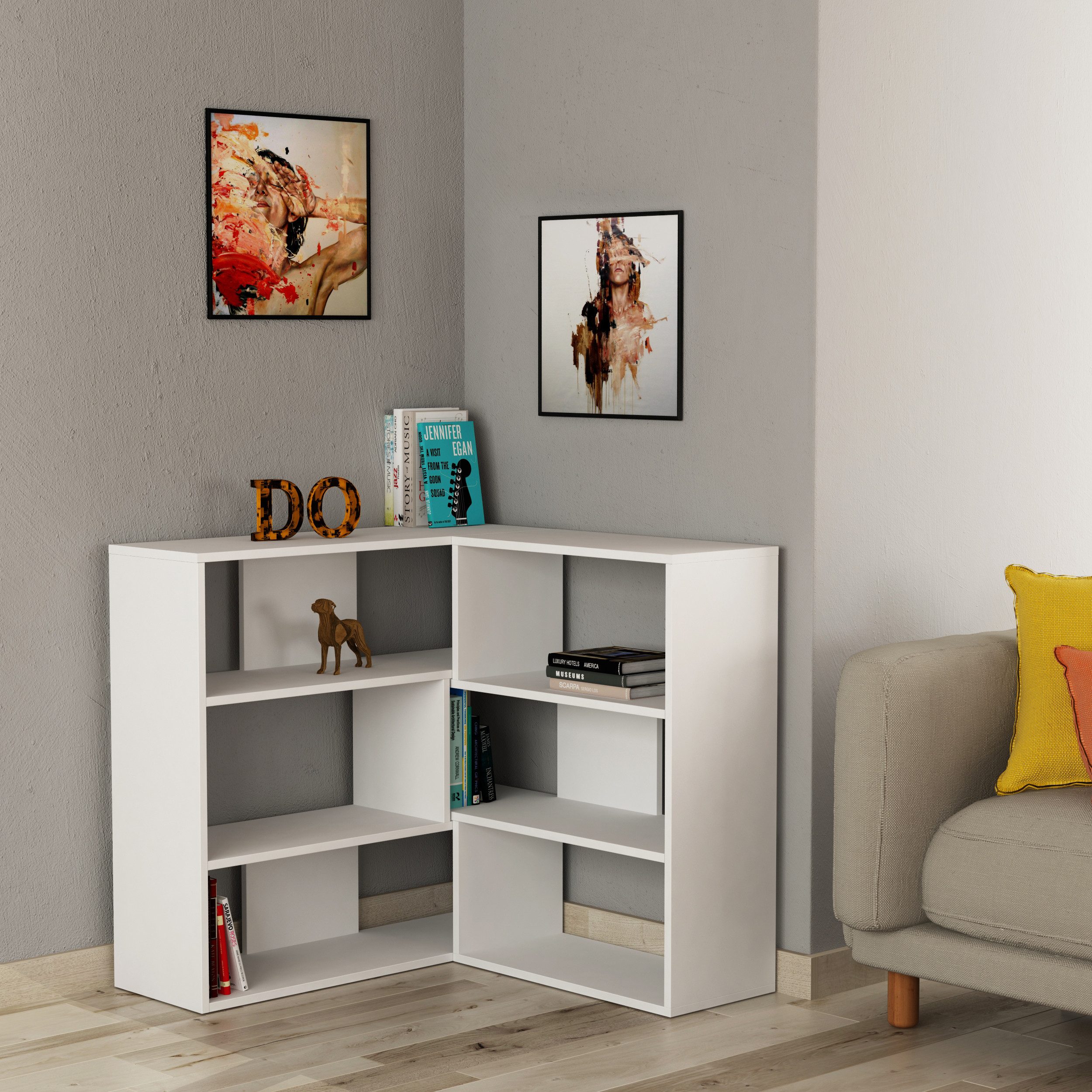Decortie Bücherregal Molly, Modernes Eck-Mehrzweck Bücherregal, günstig online kaufen