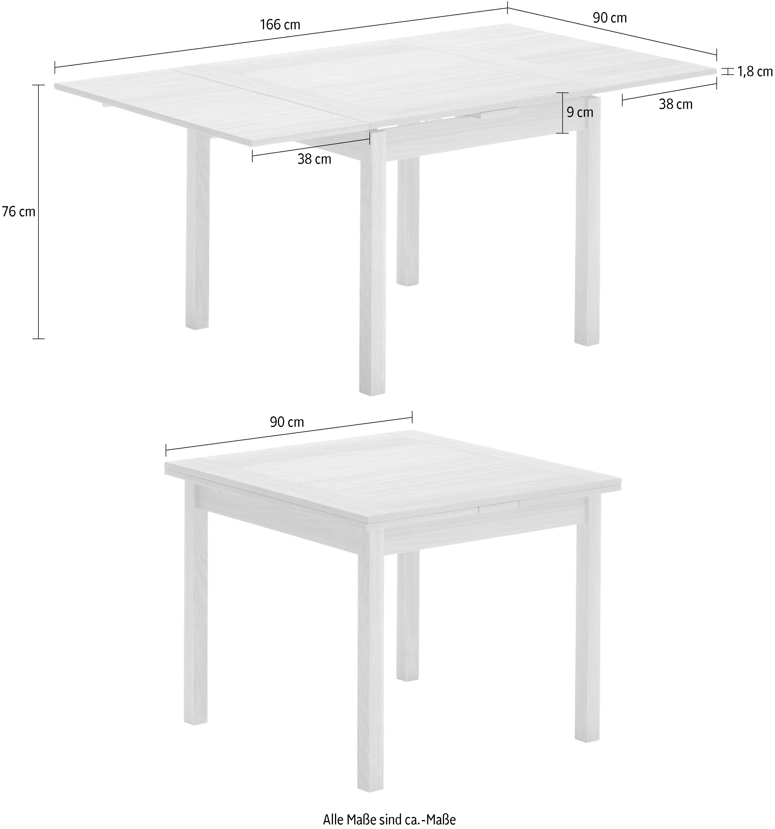 Eiche mit Esstisch Furniture Basic by Auszugsfunktion in Dinex, zwei Hammel Furnier/Massivholz, aus Breiten, Weißpigmentiert Hammel