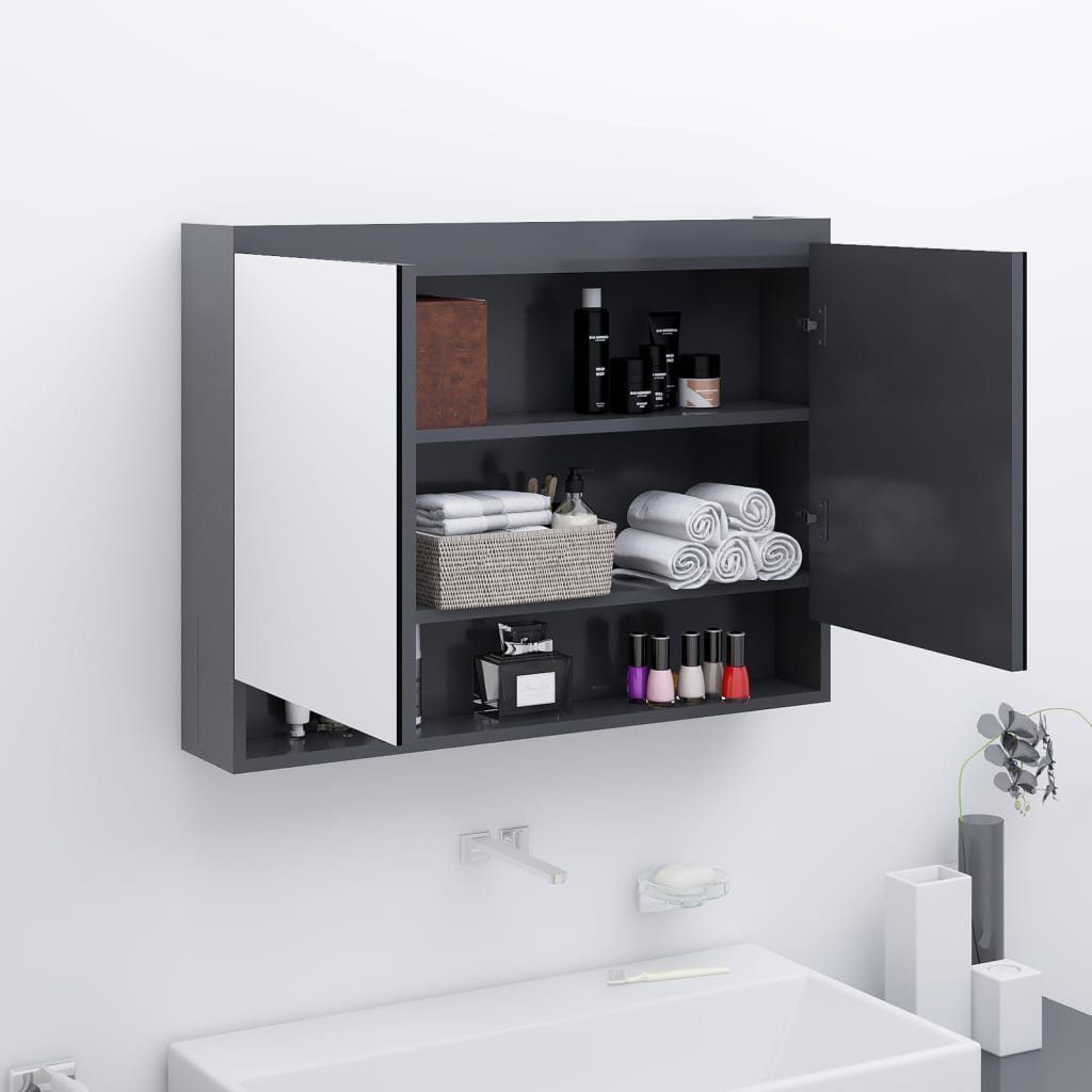 vidaXL Badezimmerspiegelschrank Spiegelschrank fürs Bad 80x15x60 cm MDF Grau (1-St)