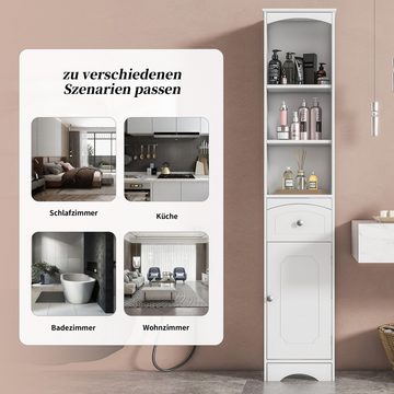 XDeer Badkommode Badezimmerschrank, Badschrank, Badezimmermöbel mit Schublade, Hochschrank Verstellbare Ablagen, offenes Fach, 34 x 24 x 170 cm