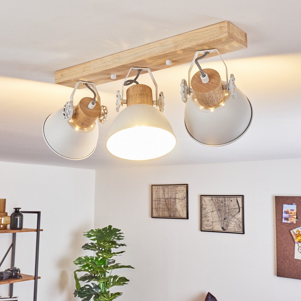 hofstein Deckenleuchte »Cotes« moderne Deckenlampe aus Metall/Holz in Weiß/Natur, ohne Leuchtmittel, Leuchte im skandinavischen Design, verstellbaren Schirmen,  – Bild 4 von 5