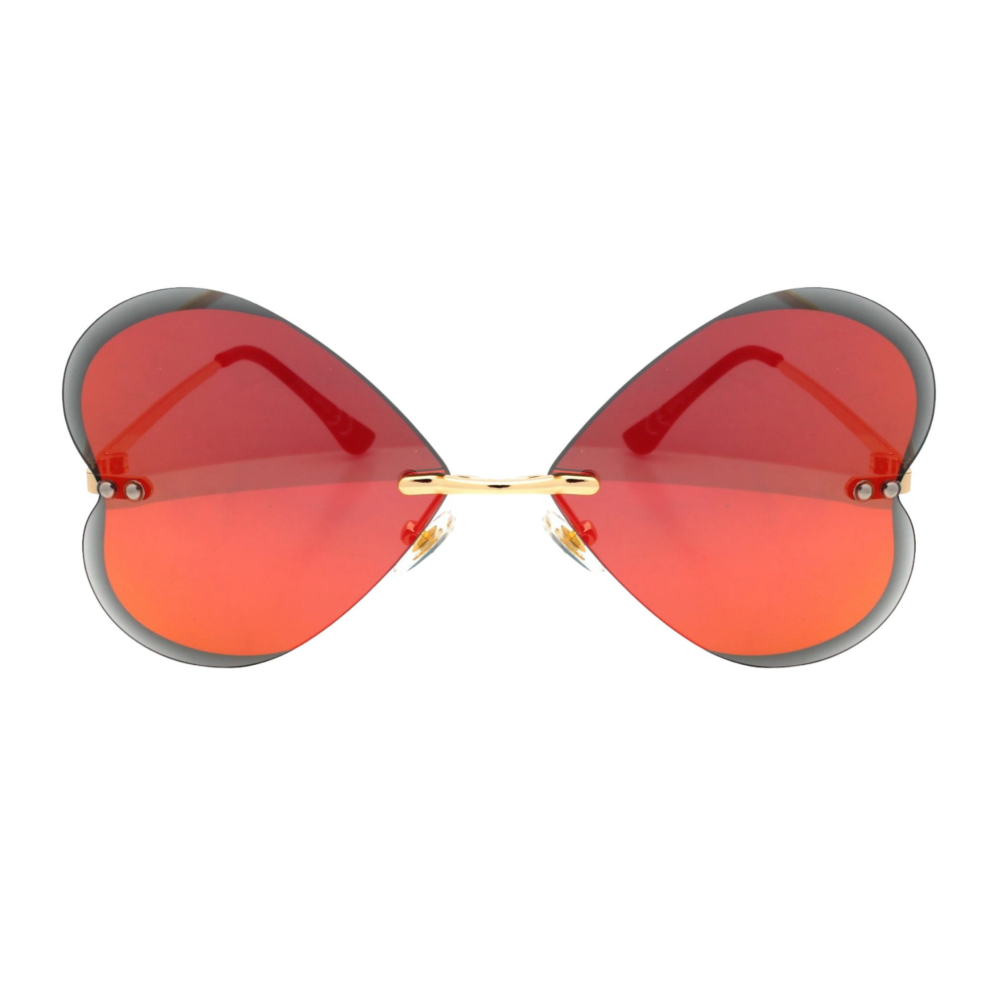 LUXXADA Sonnenbrille (Damen Brille Herzform Rahmenlos mit Brillenbeutel) Herz Brille Hochwertige Facettenschliff Gläser leicht Verspiegelt Rot