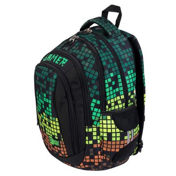 KiddiBex Schulrucksack Teenager Jungen Schulranzen ab 5. Klasse mit Brustgurt (Set, 2-tlg., Schulrucksack, Federmäppchen), Rucksack Schule, Schultasche Jungen - Ergonomischer Schulranzen Gamer