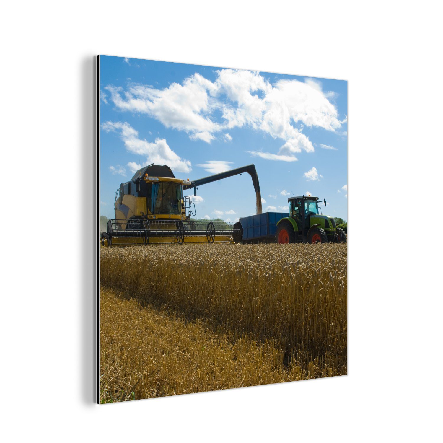 MuchoWow Metallbild Traktor - Bauernhof - Landleben - Ernte - Getreide, (1 St), Alu-Dibond-Druck, Gemälde aus Metall, Aluminium deko