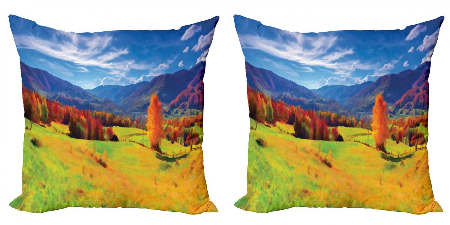 Kissenbezüge Modern Accent Doppelseitiger Digitaldruck, Abakuhaus (2 Stück), Herbst Alpine Mountain Design