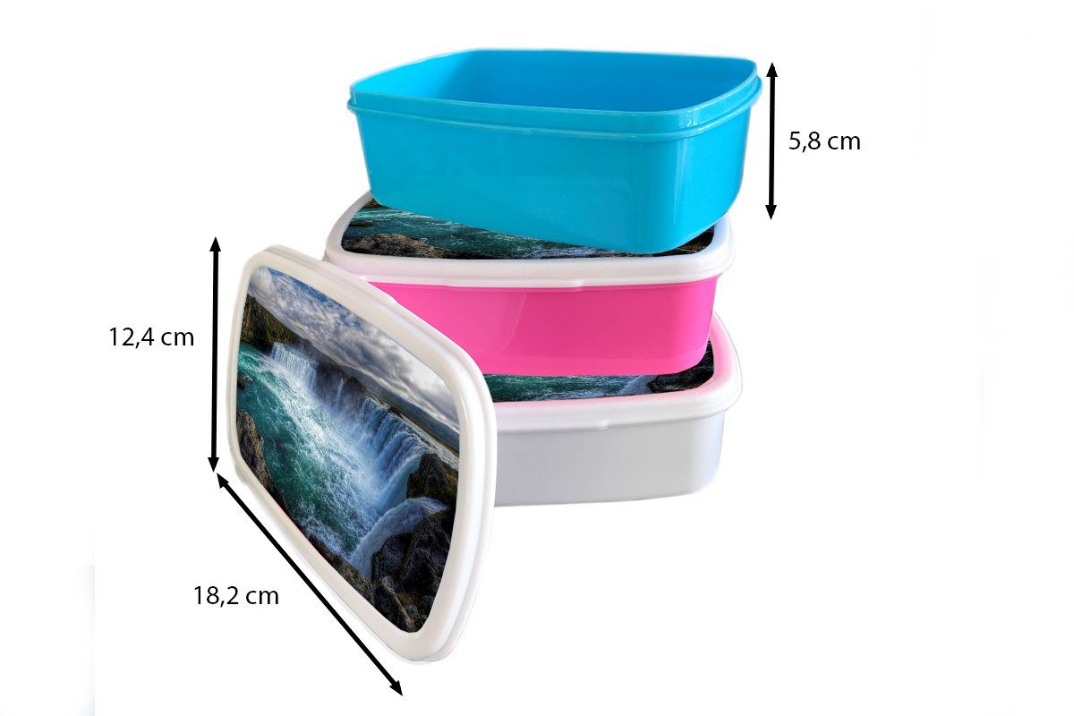 - Kunststoff MuchoWow für Lunchbox Kinder, - (2-tlg), Wasserfälle Brotbox Mädchen, Blau, Kunststoff, Erwachsene, Island Snackbox, rosa Brotdose