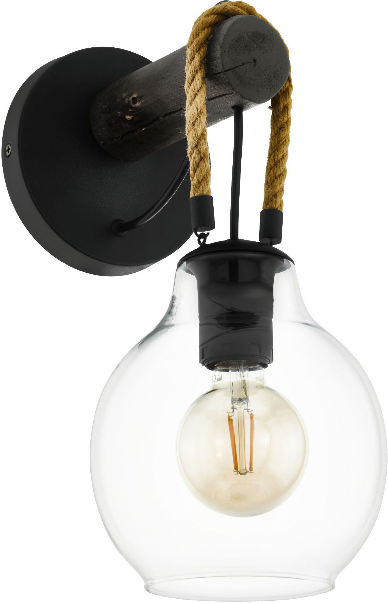 EGLO Deckenleuchte RODING, Leuchtmittel wechselbar, ohne Leuchtmittel, Deckenleuchte in schwarz und braun aus Stahl, Holz - exkl. E27 - 40W | Deckenlampen