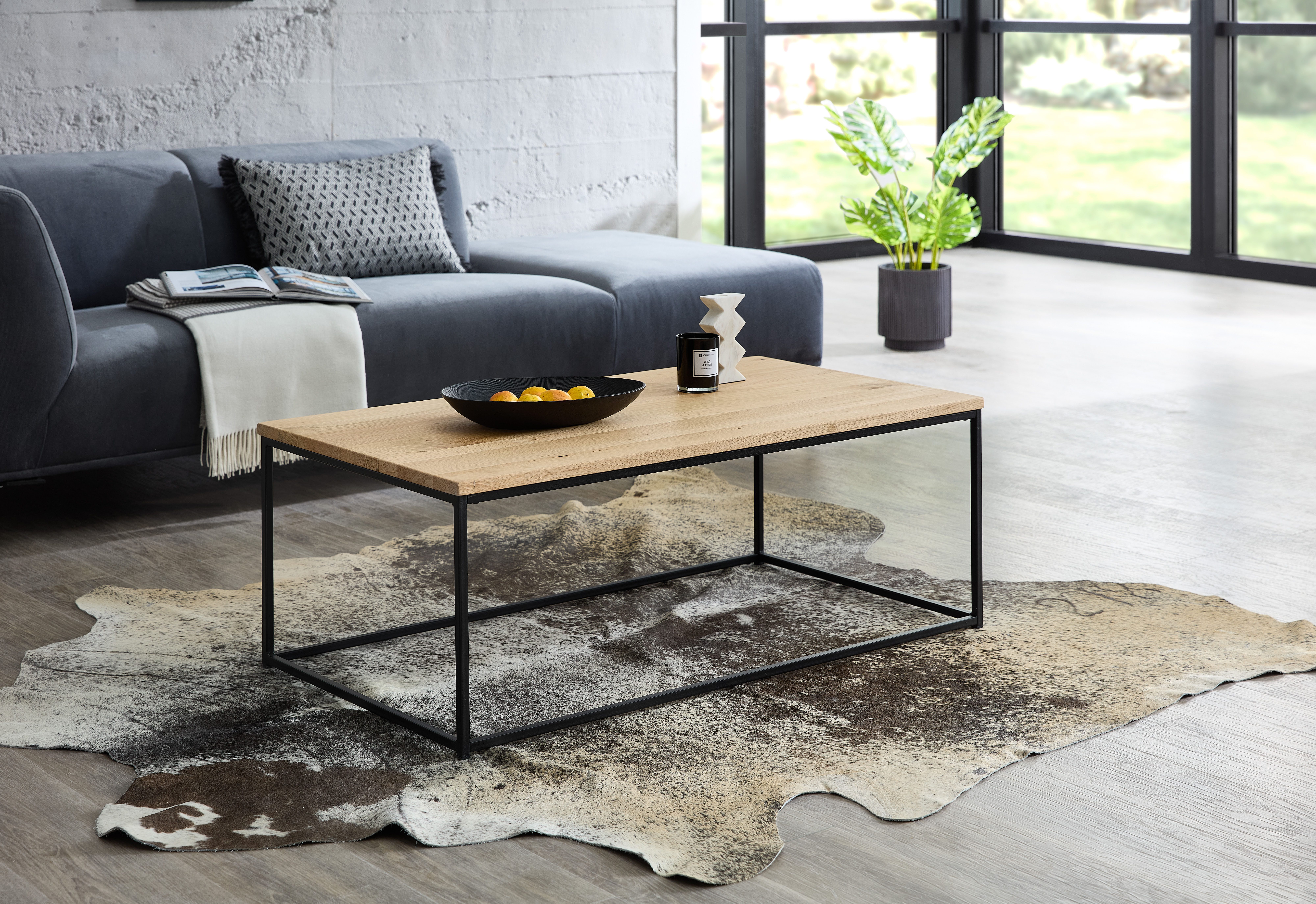 Stolkom Sp.z.o.o. Couchtisch Thor Wohnzimmertisch Massivholz im Industrial Style BxHxT 110x40x60 cm, FSC-Zertifizertes Massivholz, Eiche Massivholz geölt