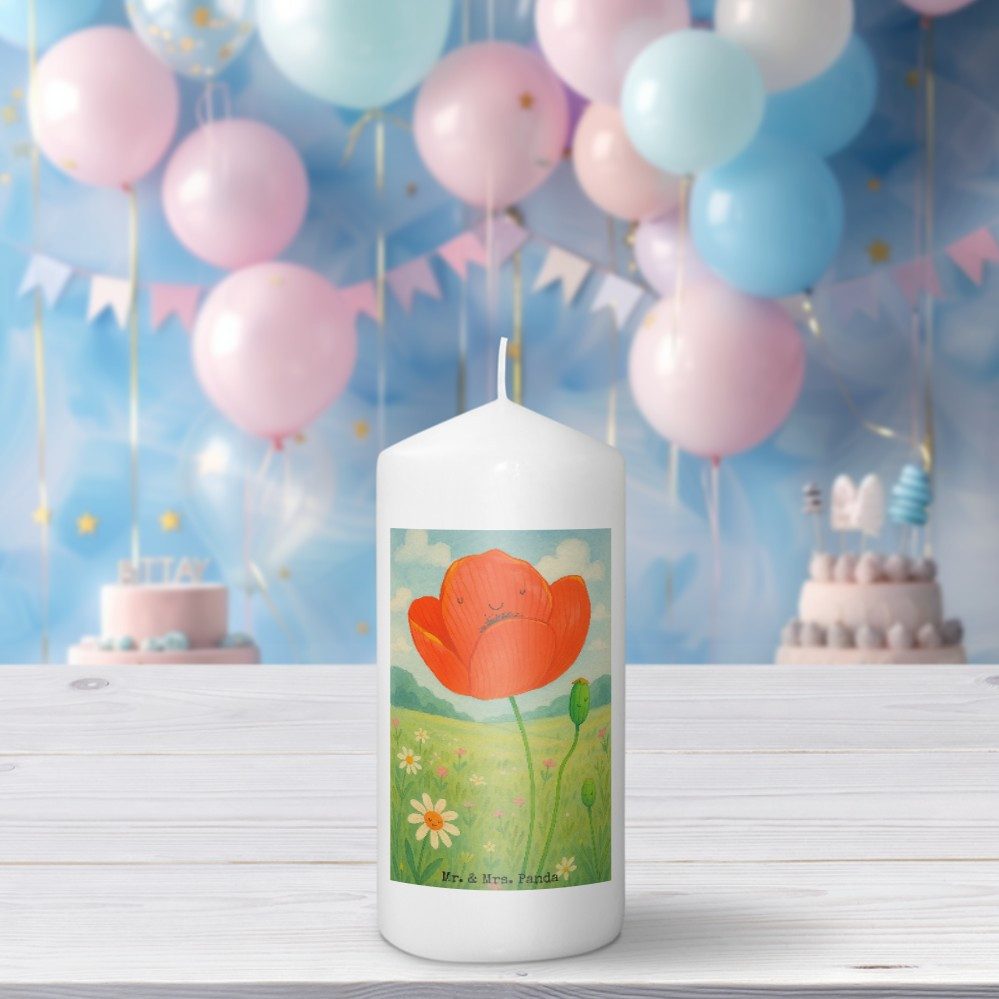 Mr. & Mrs. Panda Formkerze Blume Mohnblume Design, Wachskerze 15 x 7 cm, Weiß, Religion, Garten, (Packung, 1-tlg)