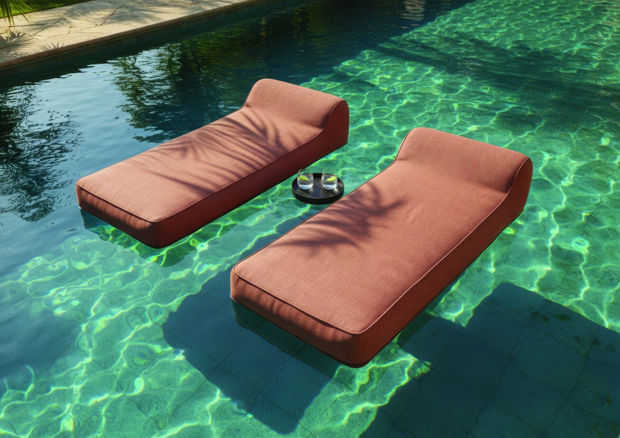 Barths Gartenliege Barths Daybed Solo – aufblasbare Gartenliege, wetterfest, Terracotta, Integrierte Akku-Luftpumpe für kabelloses Aufblasen, schneller Aufbau
