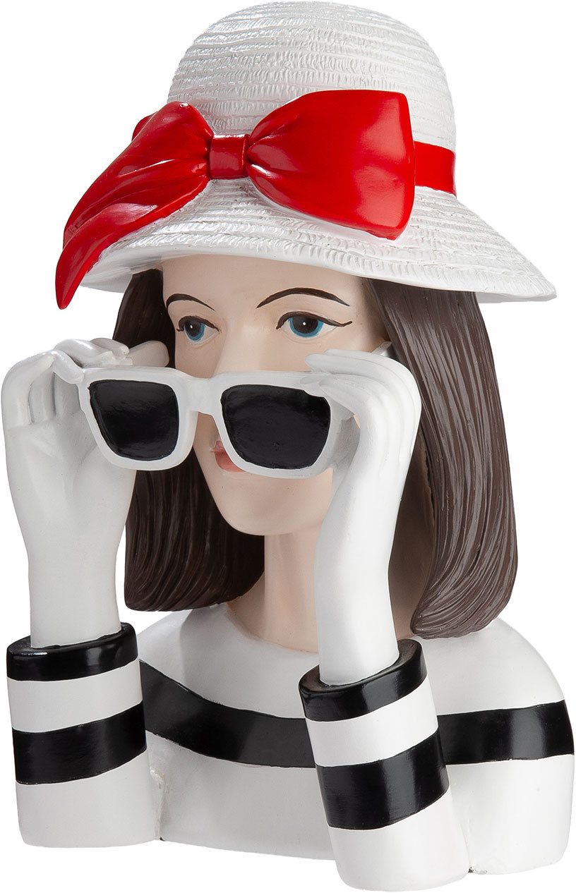 GILDE Skulptur Figur Frau Lady Sophie, Gestreiftes Design mit Sonnenbrille, Skulptur