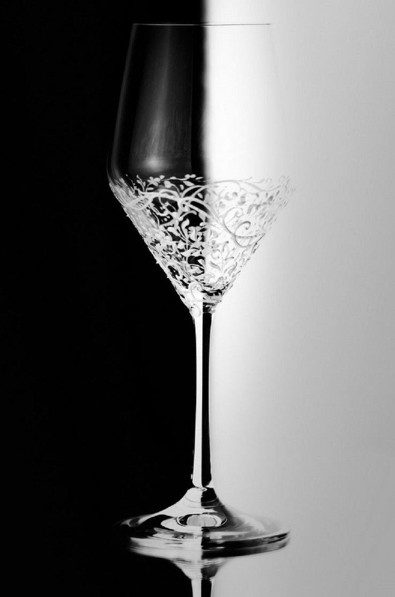 Weinglas Luxus Weißweinglas 6er Set Weiß Ø 8,6 x H. 22,4 cm - Handgefertigte & handbemalte Weingläser - Hotel & Restaurant Accessoires - Luxus Qualität