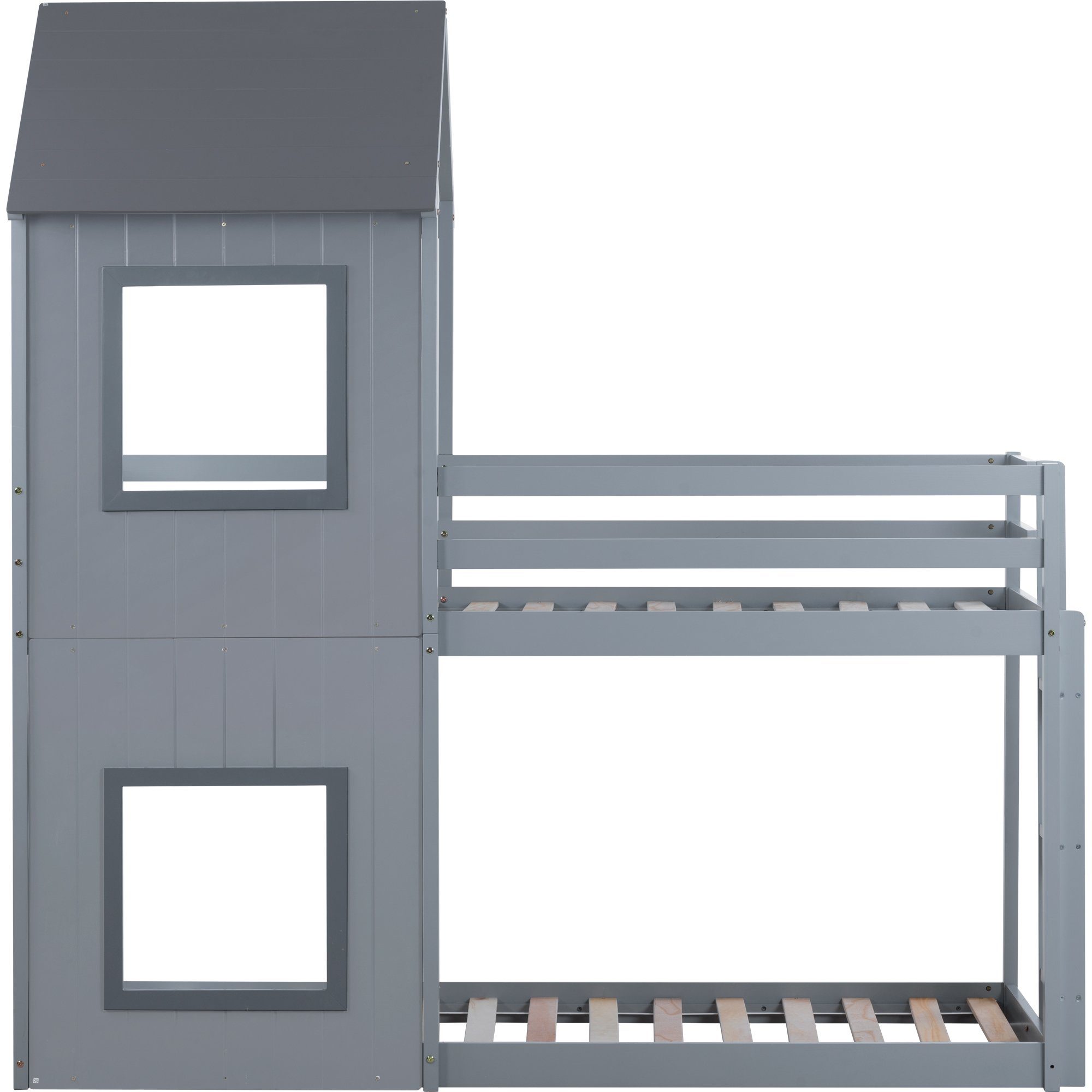 grau Treppe mit Hochbett 200x90cm Kinderbett Kiefer Etagenbett, Flieks Hausbett