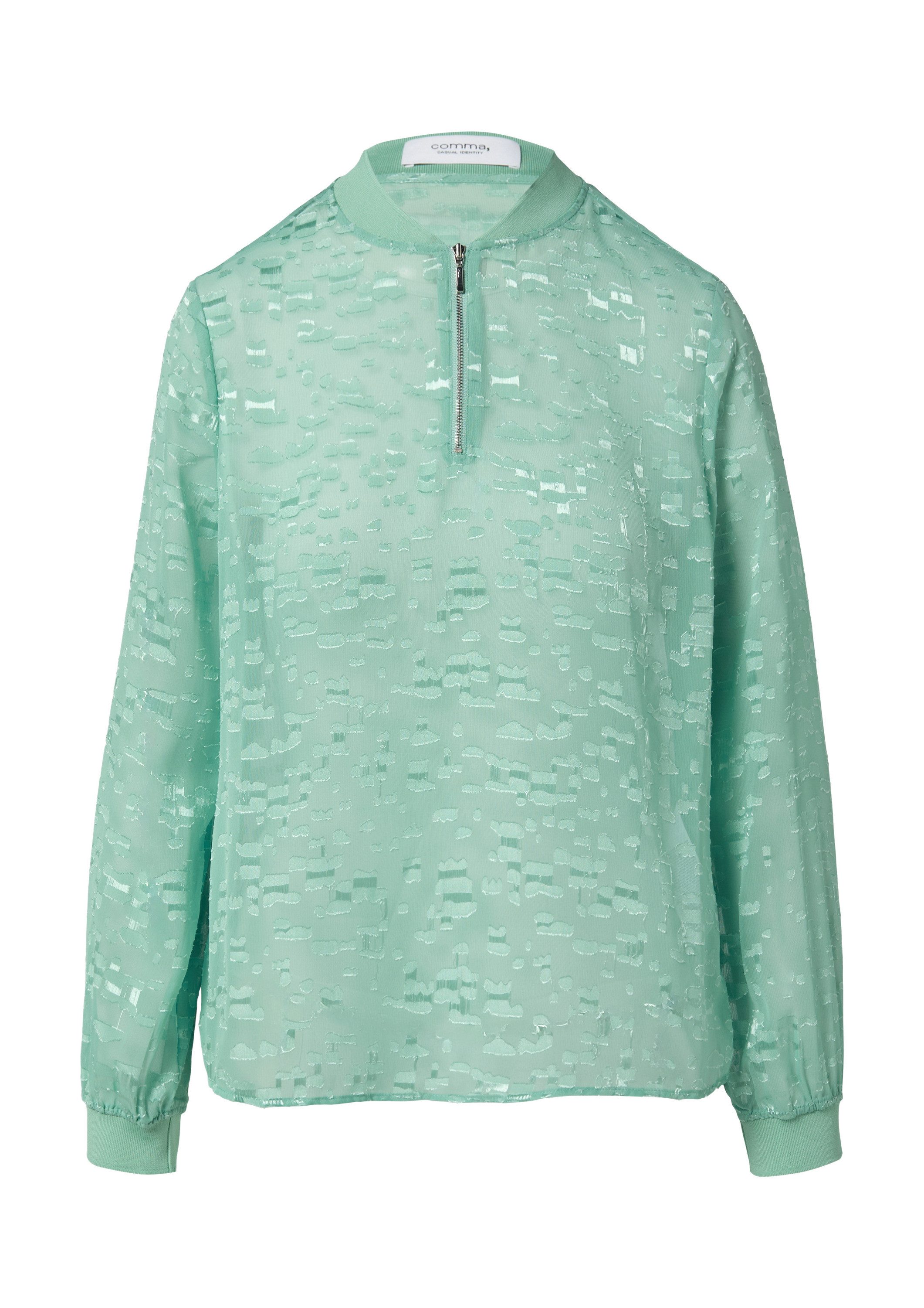 comma Langarmbluse Bluse Transparente Jacquard-Bluse mit Zip-Ausschnitt günstig online kaufen