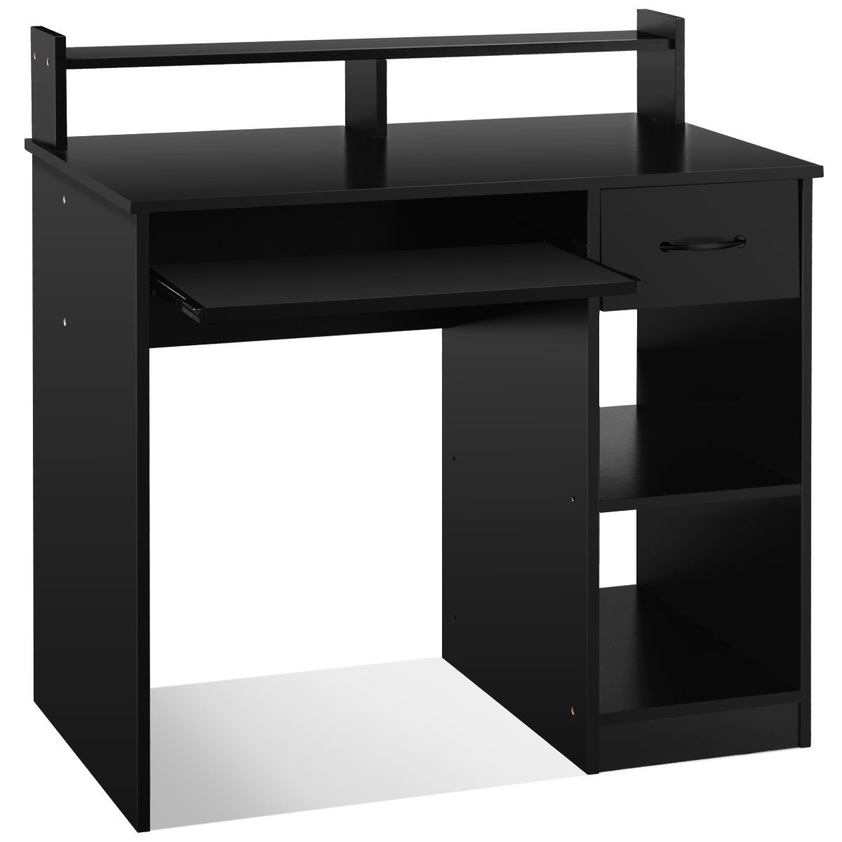 COSTWAY Schreibtisch, Ablage, Schwarz mit Tastaturauszug Schublade