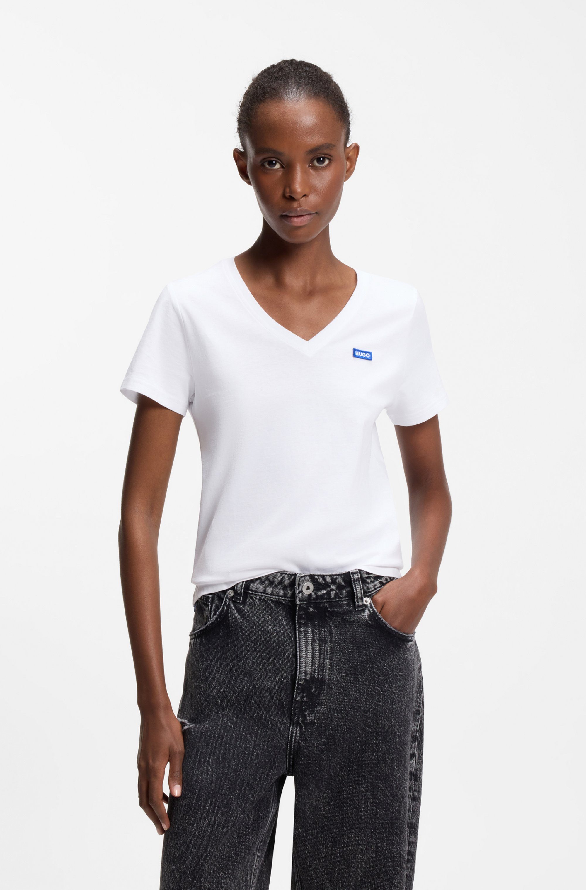 HUGO Blue T-Shirt Classic V mit Logo, V-Ausschnitt