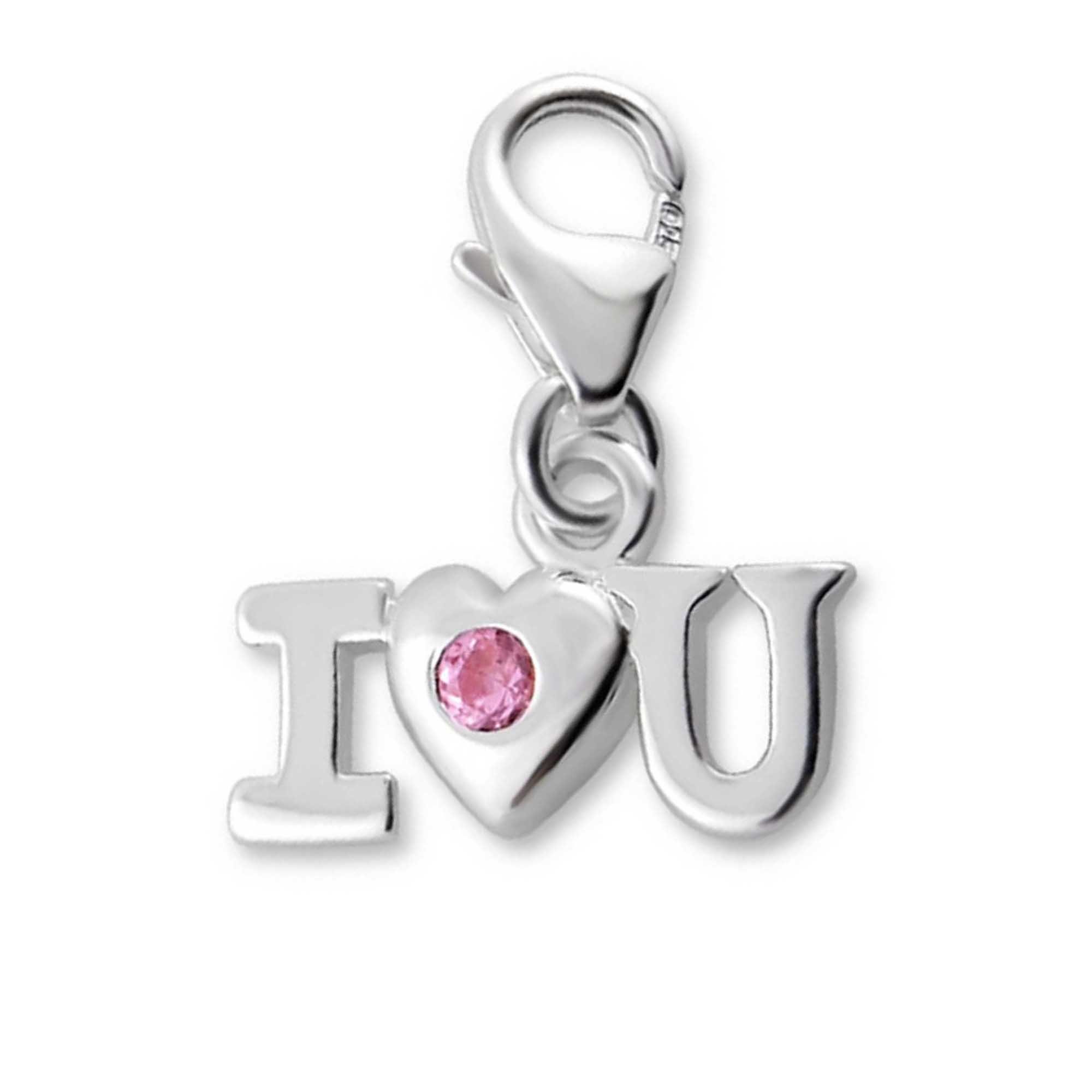 schmuck23 Charm-Einhänger Charm Anhänger Herz Liebe Love 925 Silber Kettenanhänger Zirkonia (1-tlg), Für Armband, Halskette oder Schlüsselanhänger