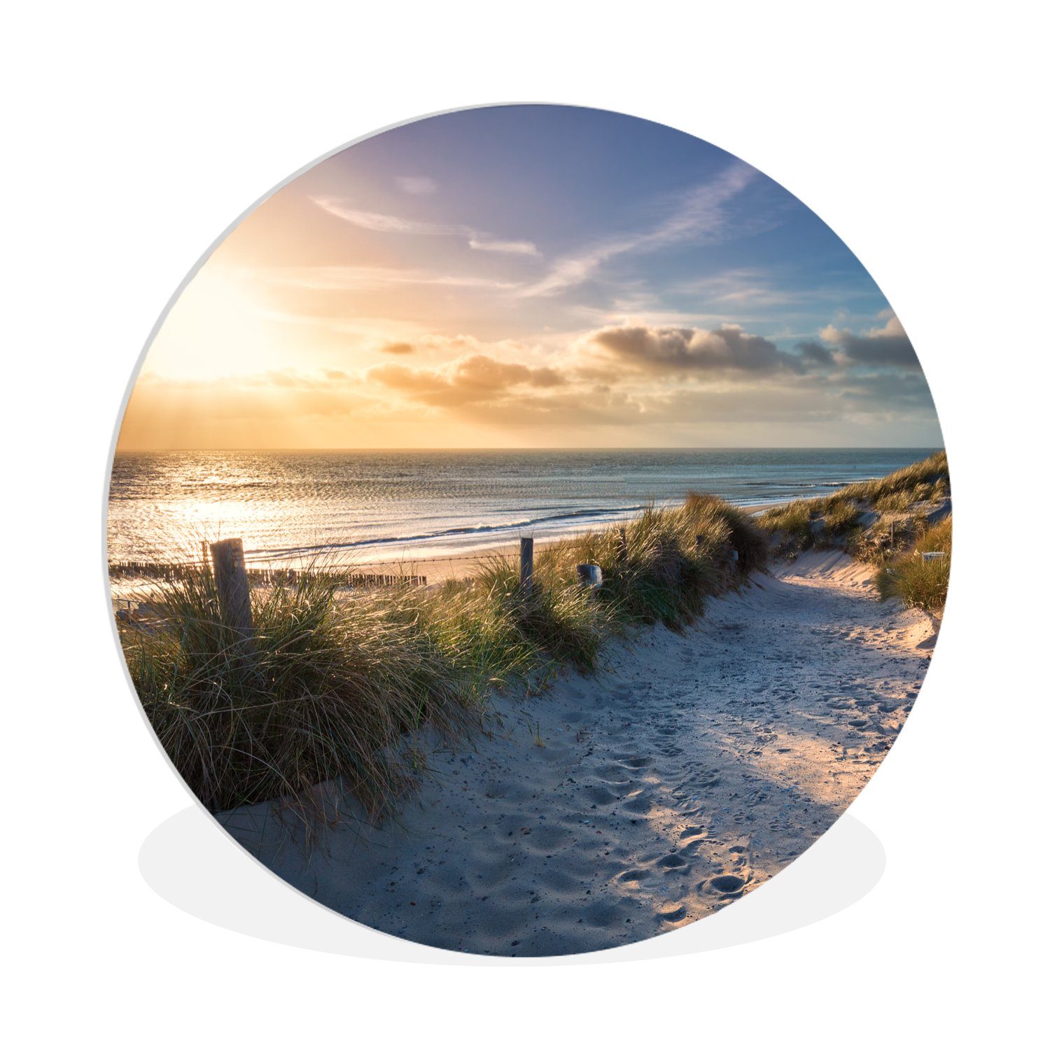 Gemälde Sonnenuntergang - Strand - Düne - Gras - Bank