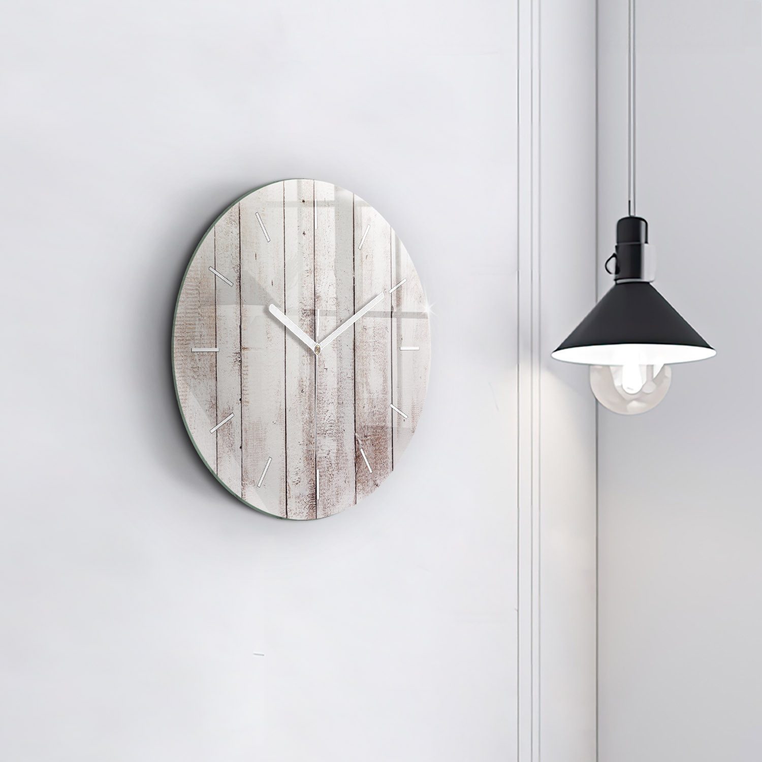 Tulup Wanduhr Glas Wanduhr Helle Holzbretter Glasuhr Gehärtetes