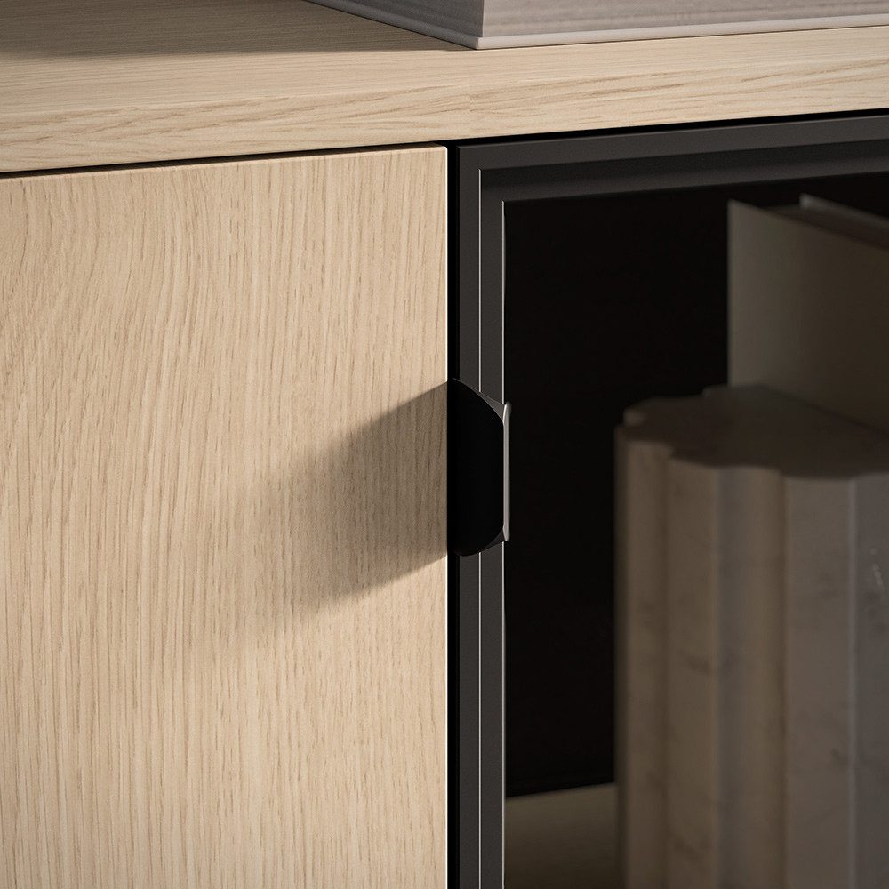 Lomadox Wohnzimmer-Set BANSIN-131, (Mega-Spar-Set, 2-St., Kommode), in Eiche, grifflos, Türen mit Softclose-Funktion, Glasfront