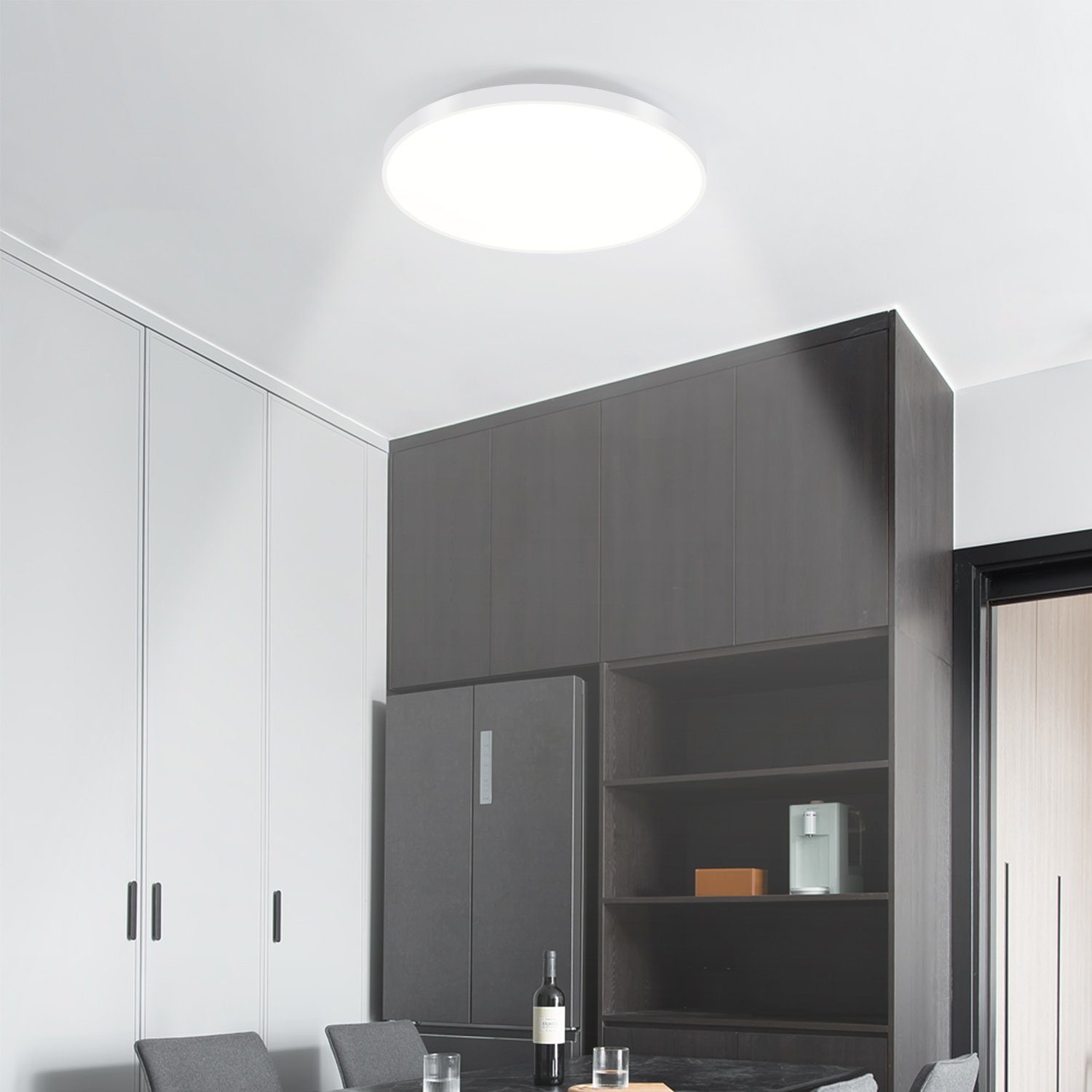 Nettlife LED Panel Schwarz Dimmbar Deckenlampe 37CM 3000-6500K Rund Flach, mit Fernbedienung, LED fest integriert, Warmweiß/Neutralweiß/Kaltweiß, für Schlafzimm – Bild 4 von 5