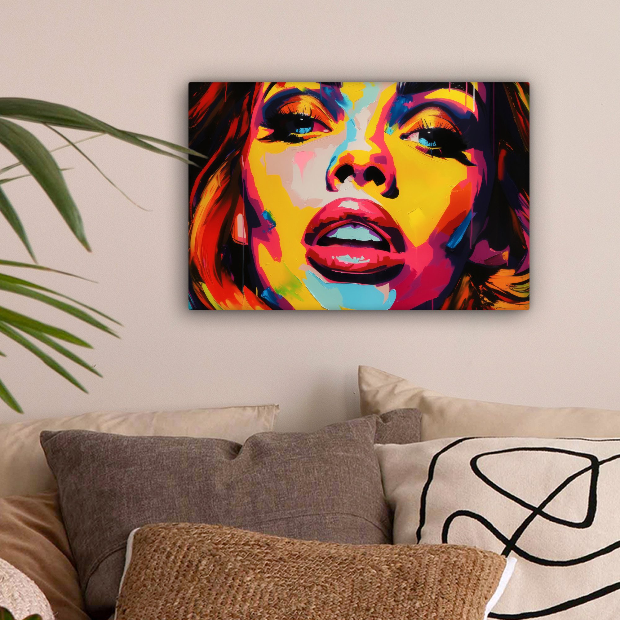 OneMillionCanvasses® Leinwandbild Frau - Gesicht - Bunt, Fotodruck (1 St), Leinwand Bilder Klein, Wand Dekoration Aesthetic 30x20 cm